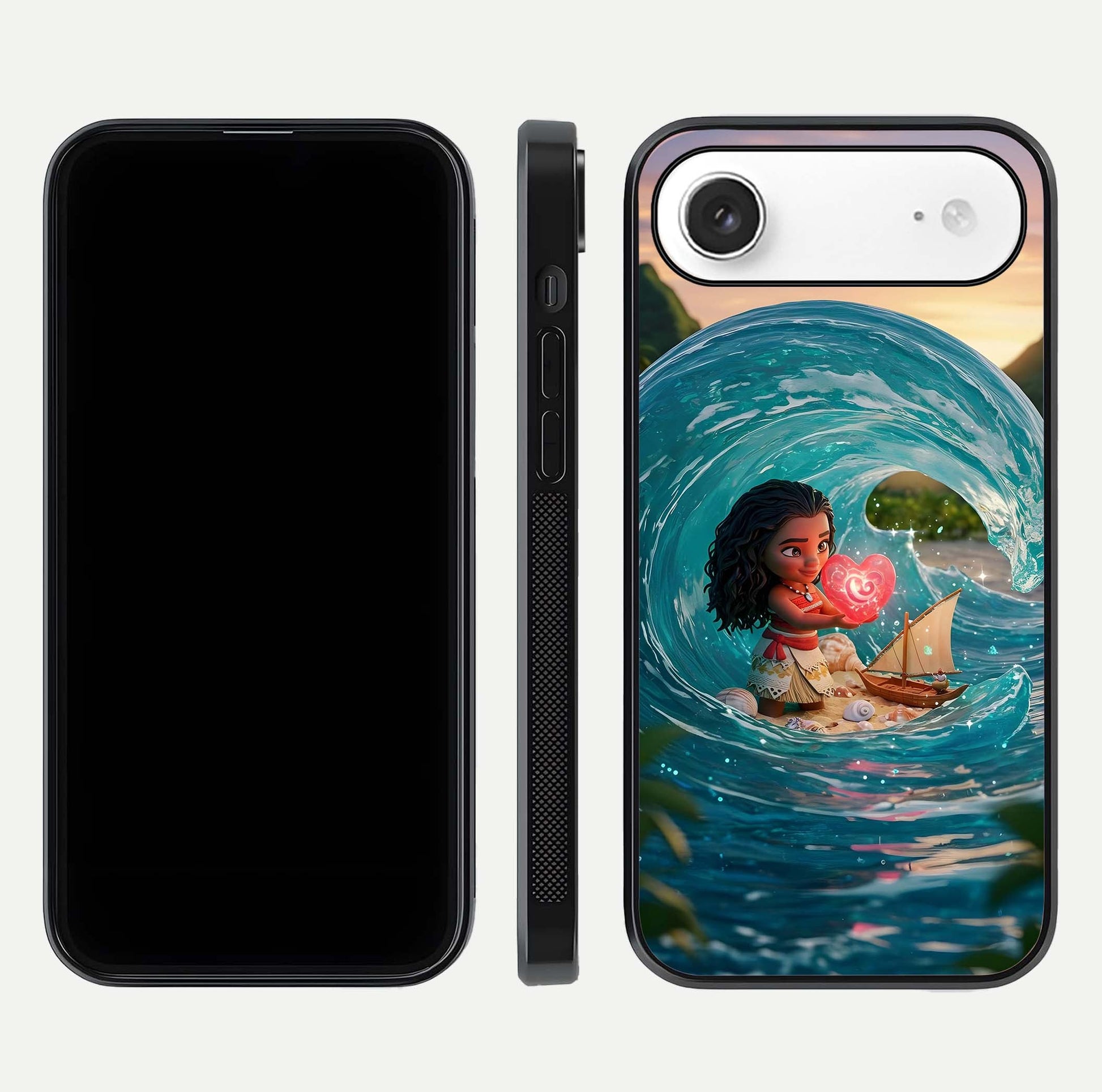 Heart of Ocean Glass Case for iPhone Air  front and back view layout highlighting sea-themed art and curved glass edges