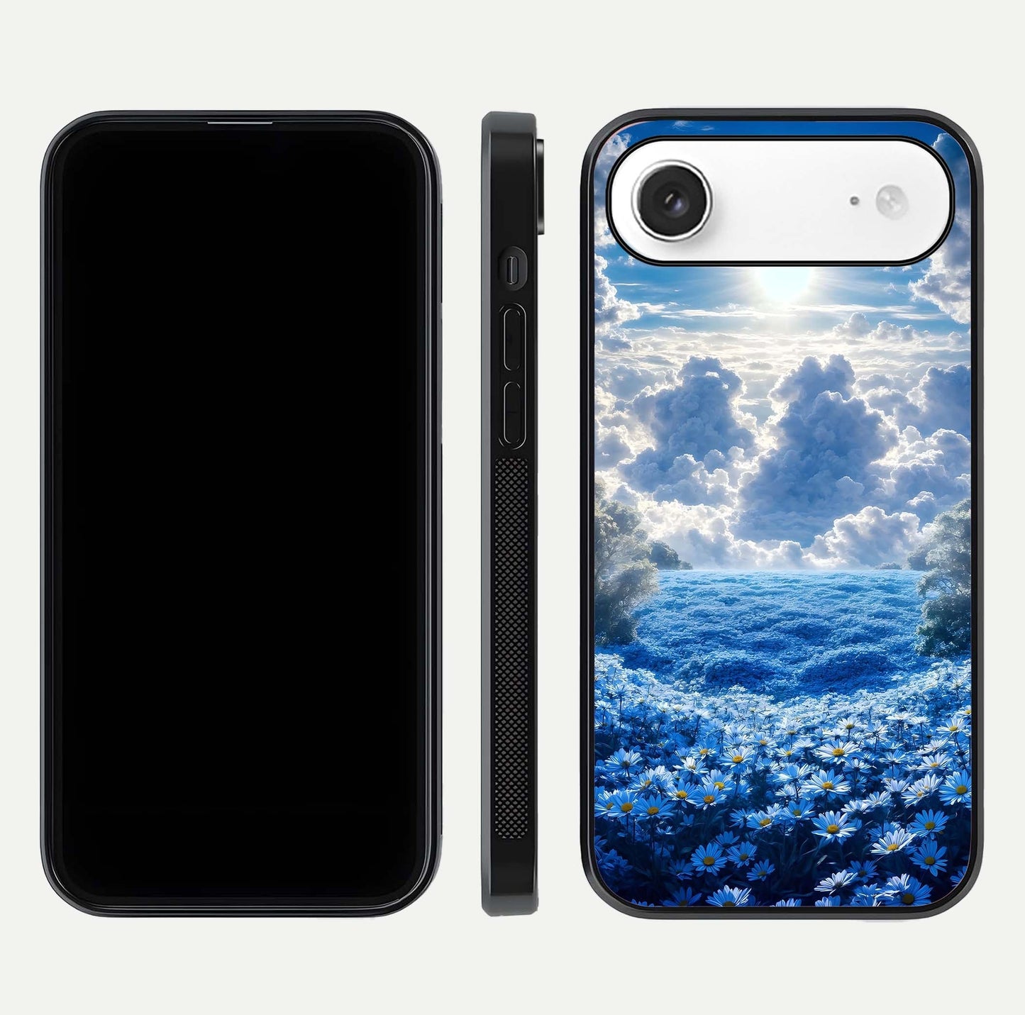 Heavenly Daisy Horizon Glass Case for iPhone Air  front and back view layout highlighting floral field tones and curved edges