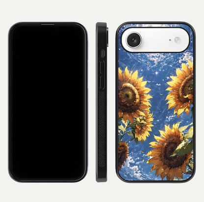 Heavenly Sunflower Rise Glass Case for iPhone Air  front and back view layout highlighting golden floral tones and curved edges