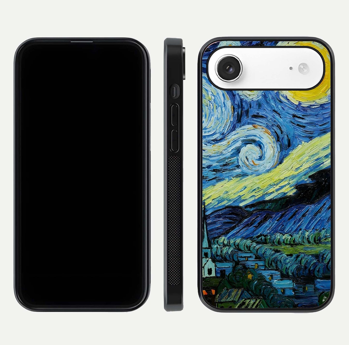 Inspired Van Gogh Art Glass Case for iPhone Air  front and back view layout displaying vivid color tones and curved glass edges