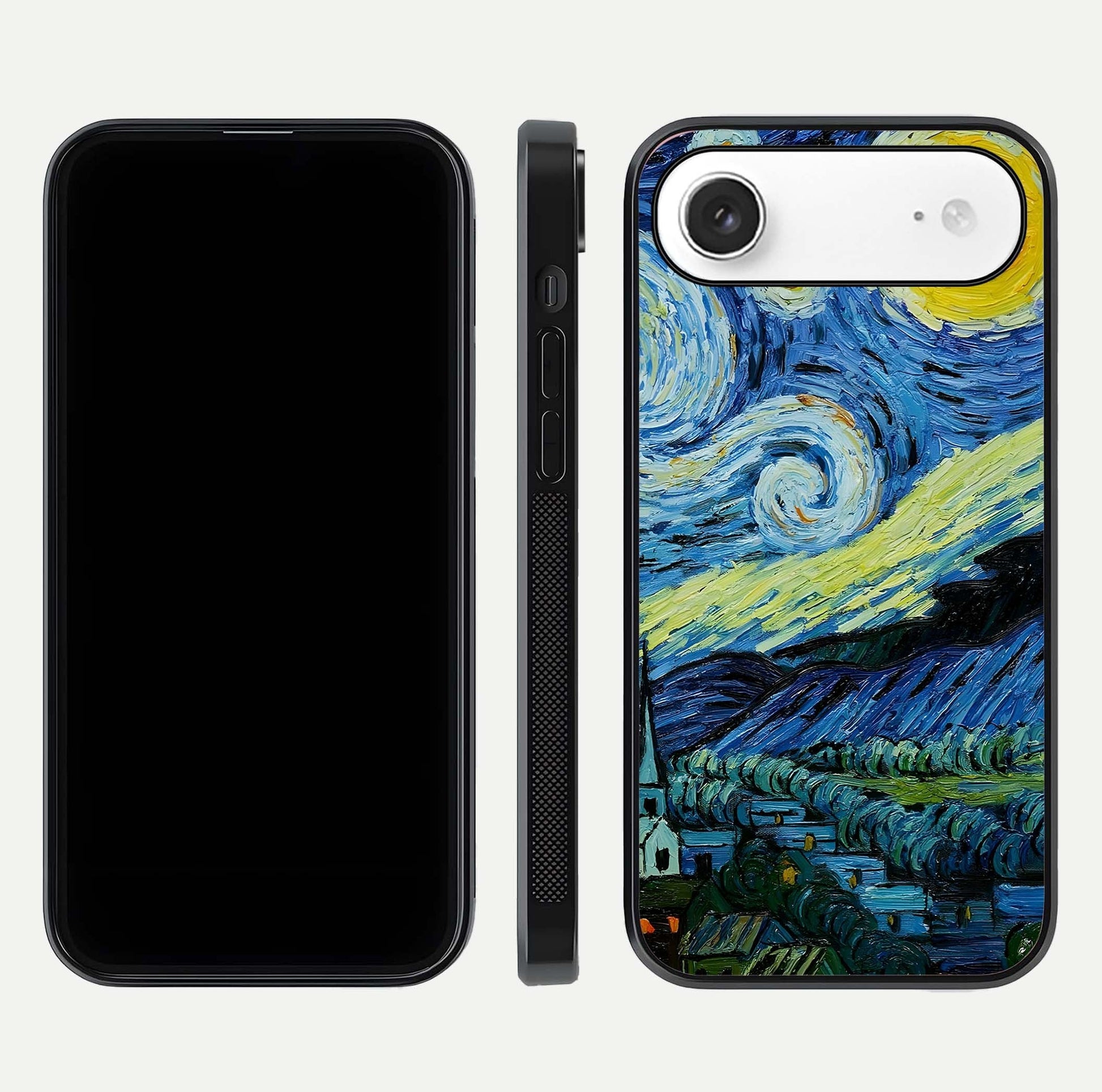 Inspired Van Gogh Art Glass Case for iPhone Air  front and back view layout displaying vivid color tones and curved glass edges