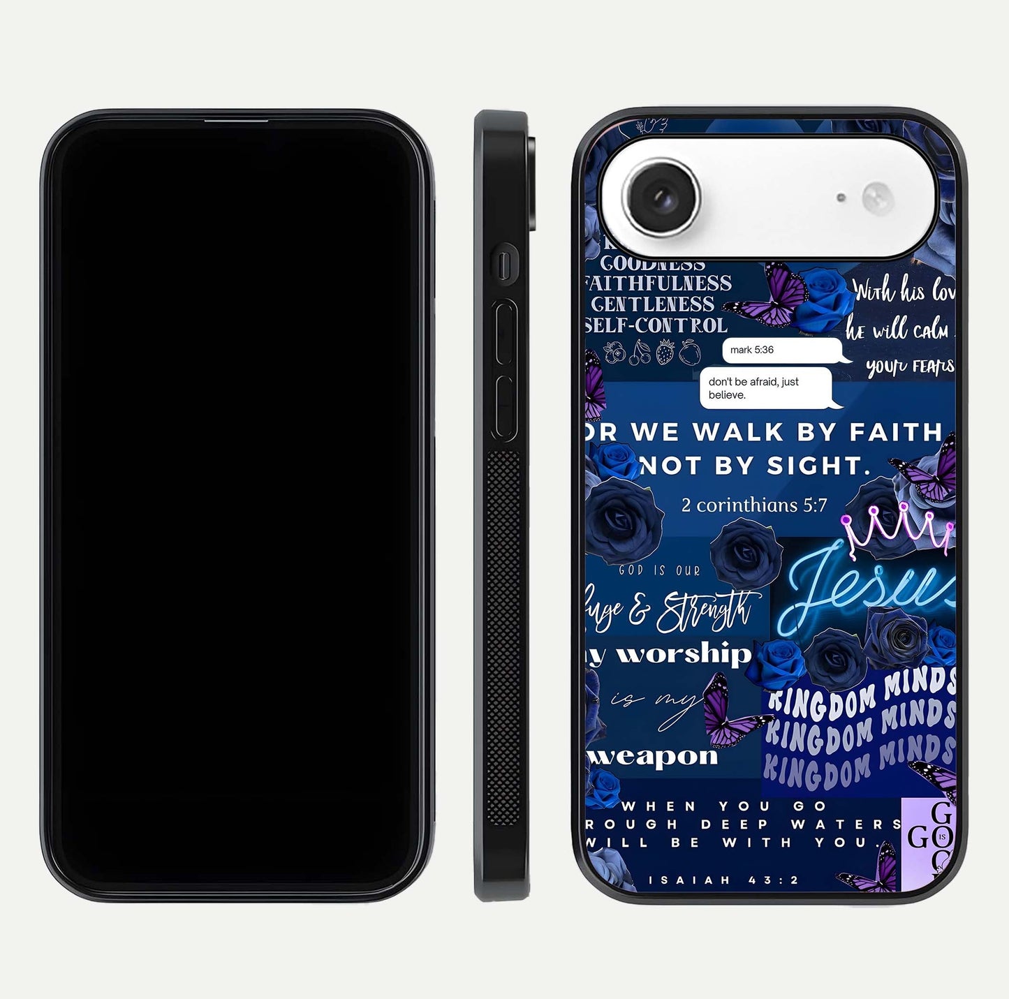 Kingdom Faith Glow Glass Case for iPhone Air  front and back view layout highlighting radiant spiritual design