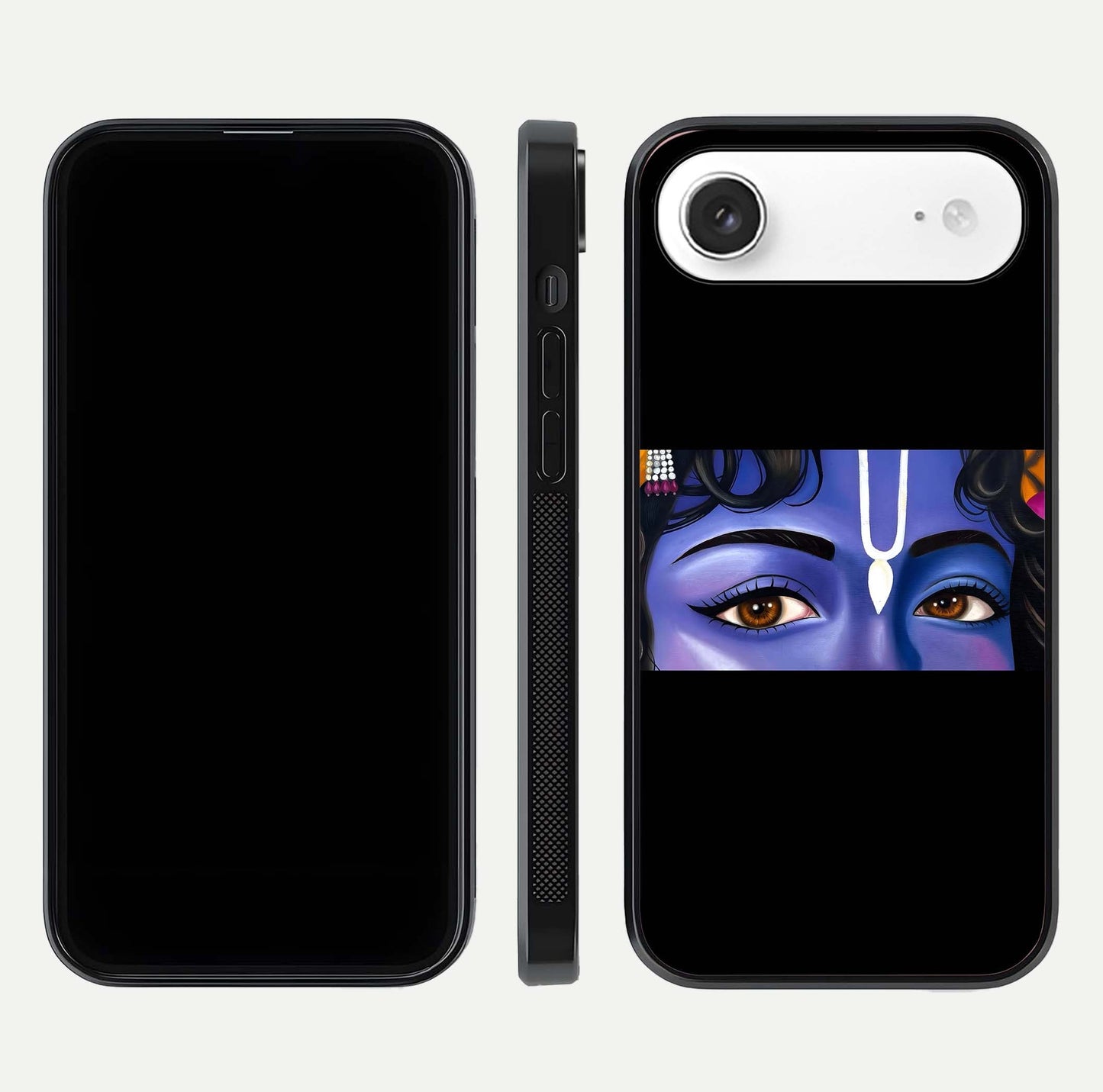 Krishna Eye Glass Case for iPhone Air  front and back view layout highlighting detailed spiritual motif