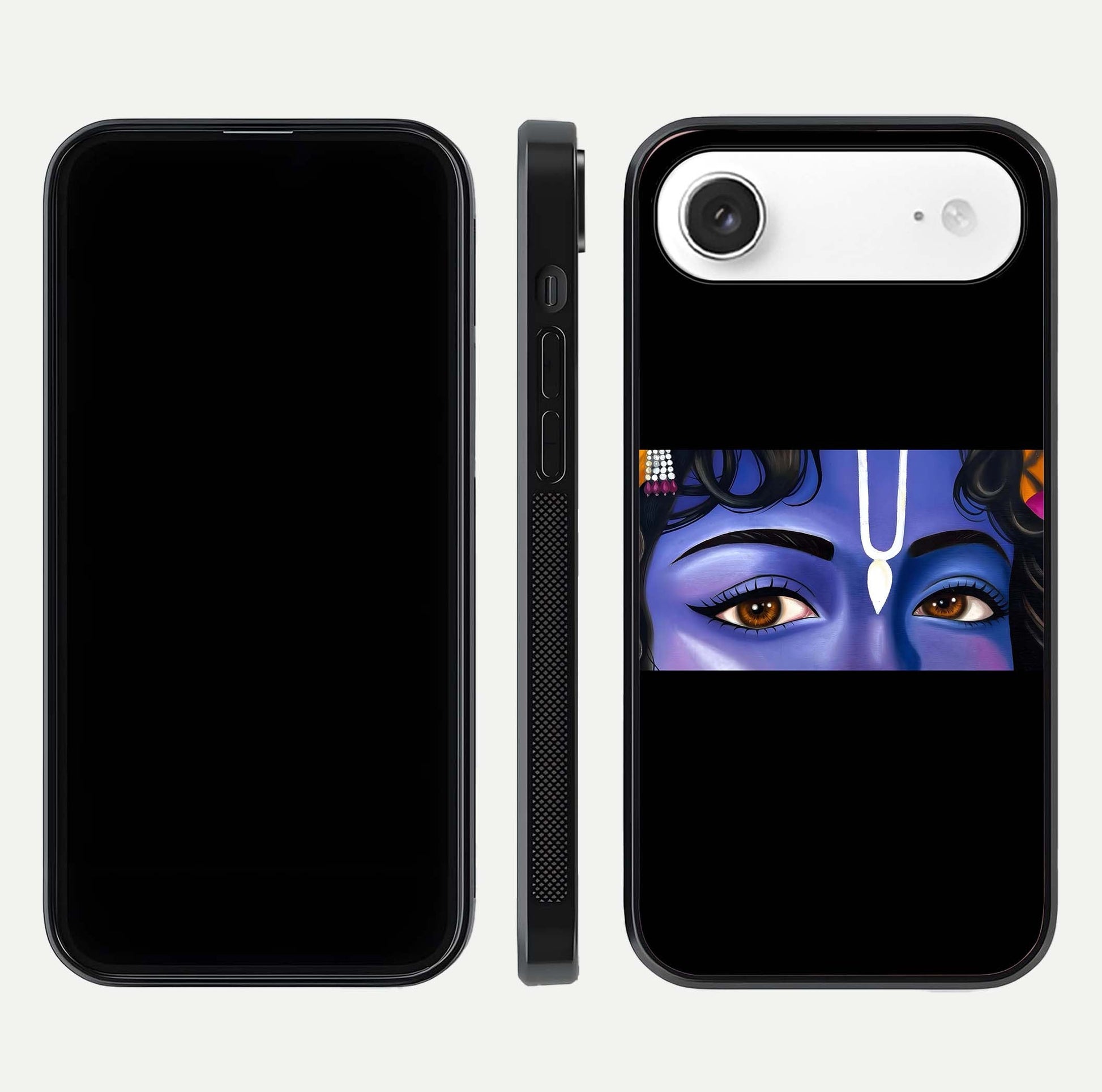 Krishna Eye Glass Case for iPhone Air  front and back view layout highlighting detailed spiritual motif