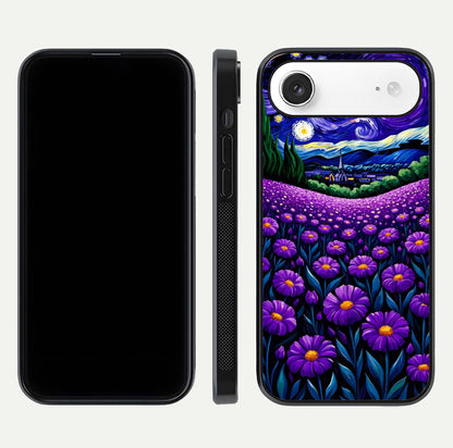 Lavender Moon Field Glass Case for iPhone Air  front and back view layout with soft gradient and curved edges