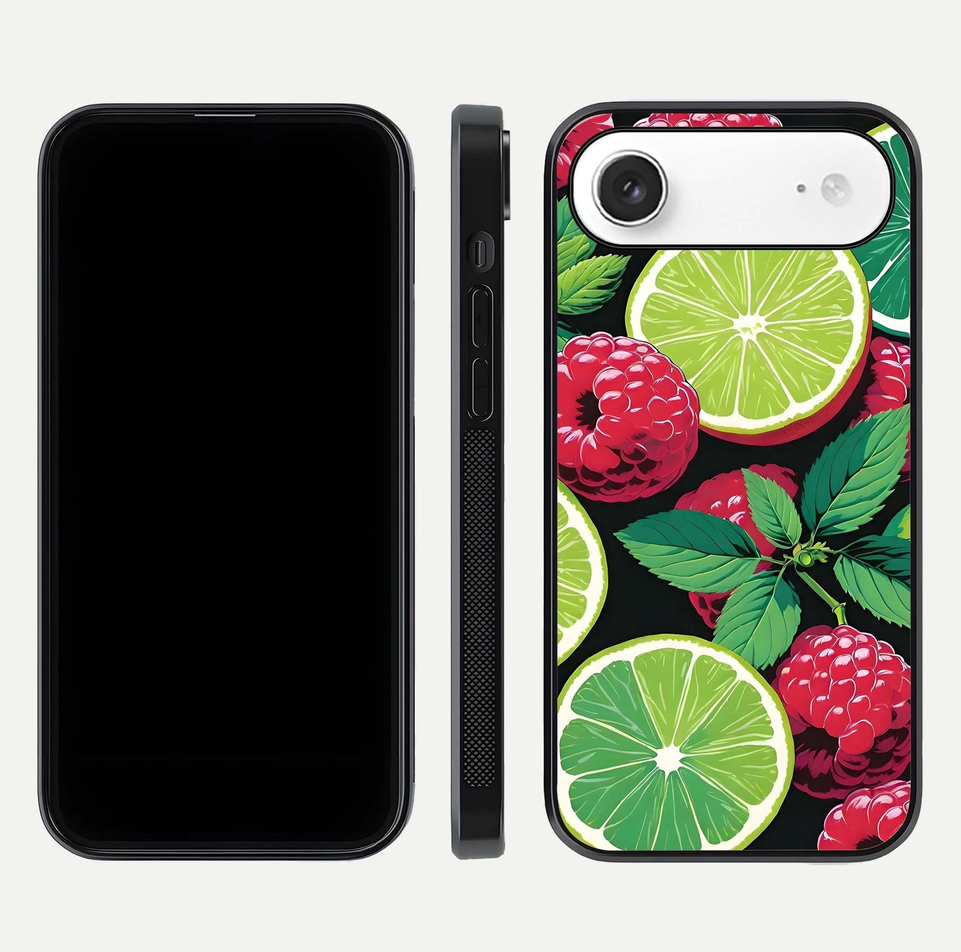 Lime and Raspberry Pattern Glass Case for iPhone Air  front & back layout highlighting fresh summer tones