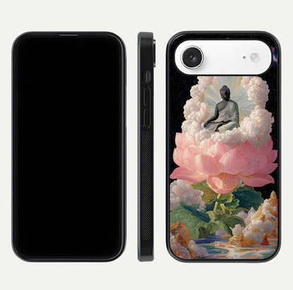 Lotus Divine Peace Glass Case for iPhone Air  front & back layout highlighting soft pink hues and curved edges