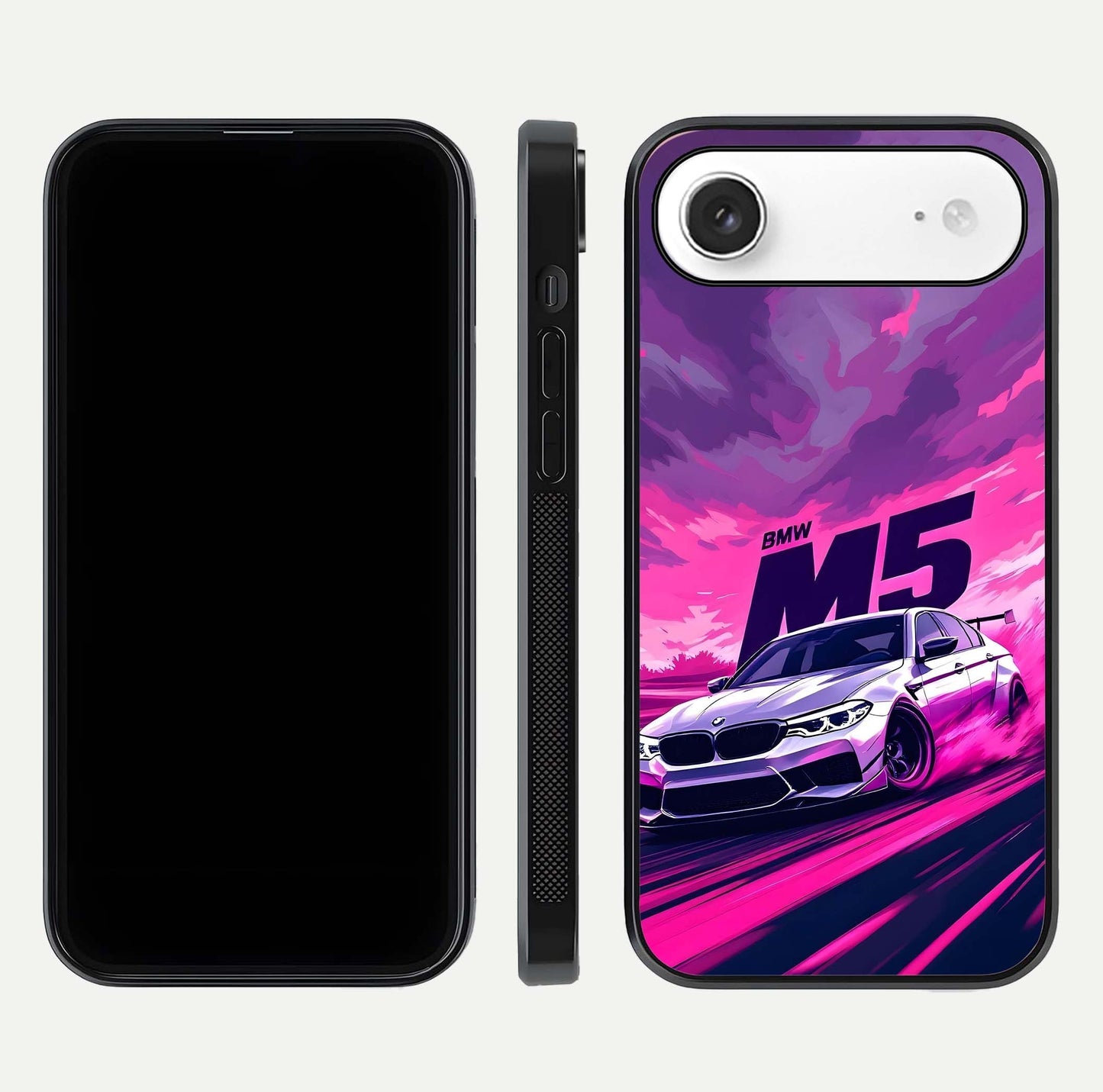 MS Neon Car Glass Case for iPhone Air  front & back layout highlighting automotive art and curved design