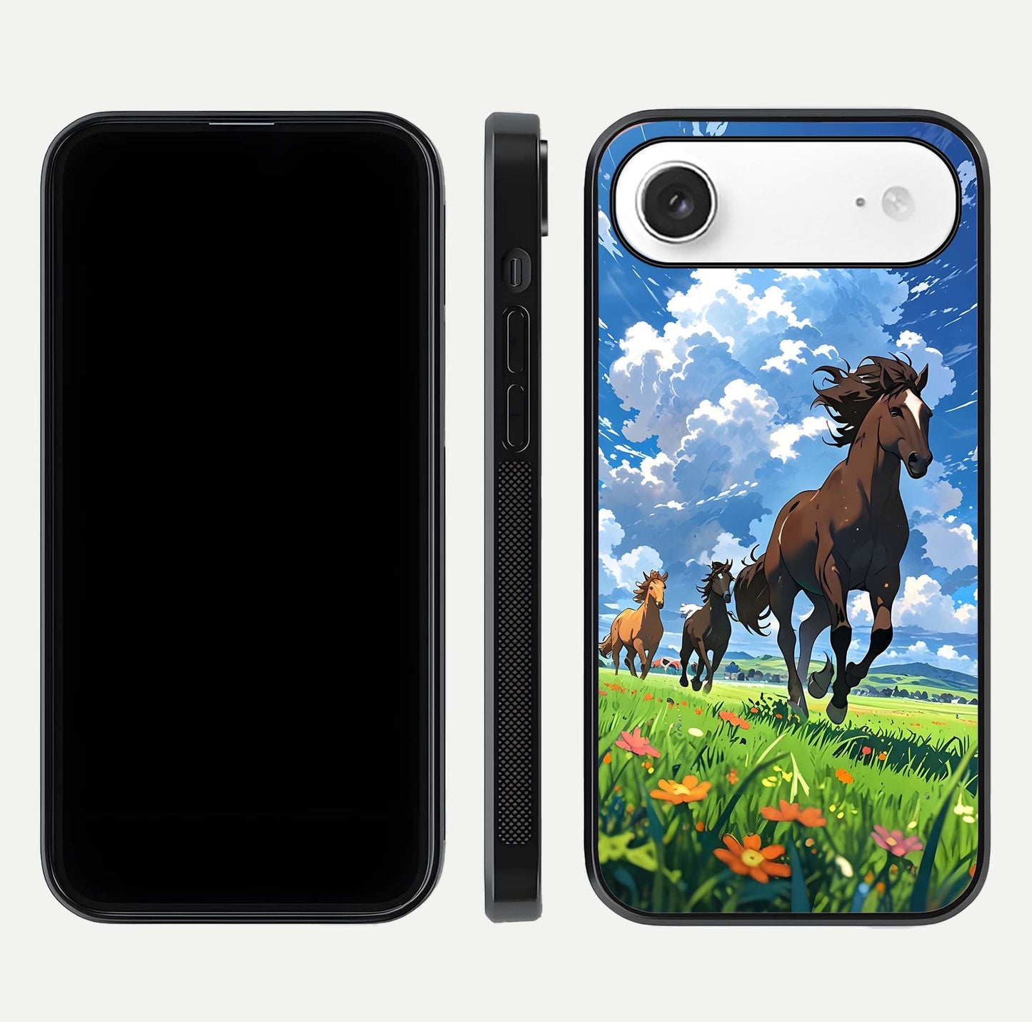 Majestic Horses Galloping Glass Case for iPhone Air  front & back layout highlighting dynamic design and edges