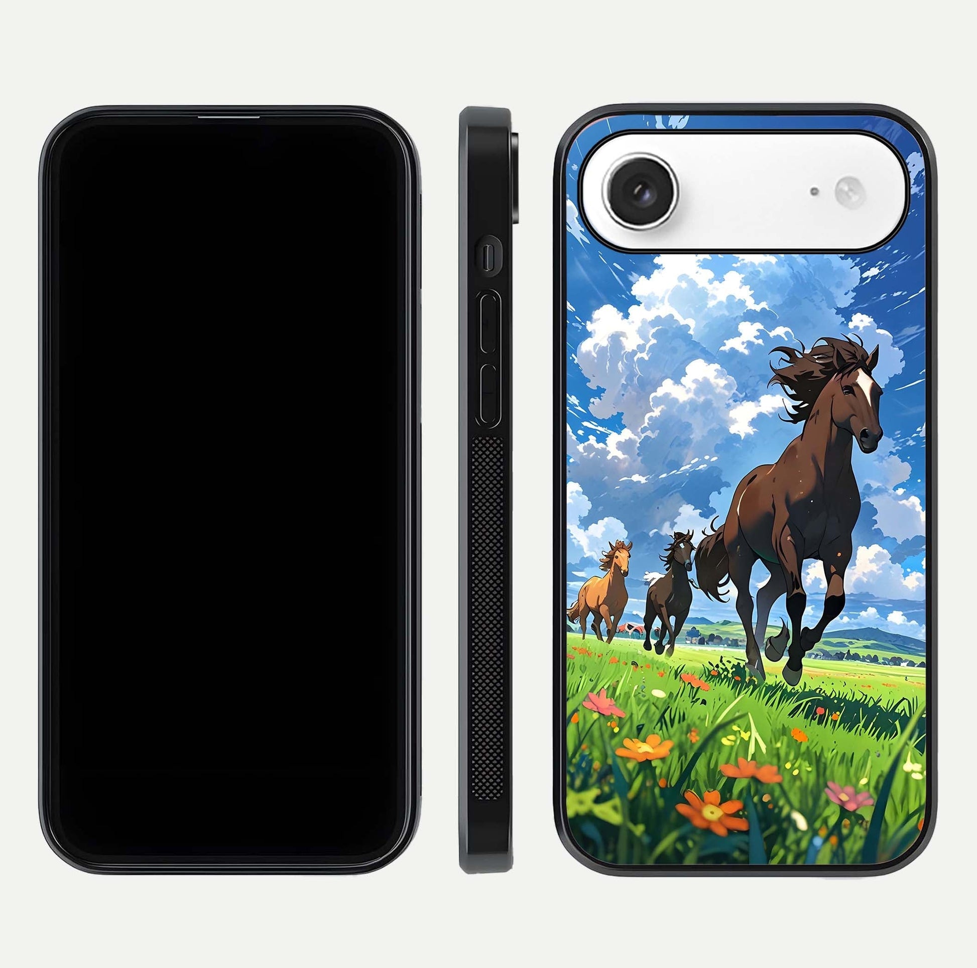 Majestic Horses Galloping Glass Case for iPhone Air  front & back layout highlighting dynamic design and edges