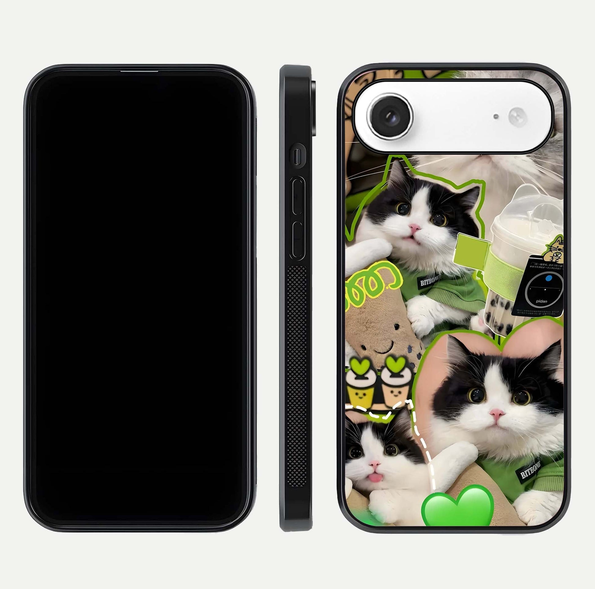 Matcha Cats Mood Glass Case for iPhone Air  front & back layout highlighting cute theme and smooth edges