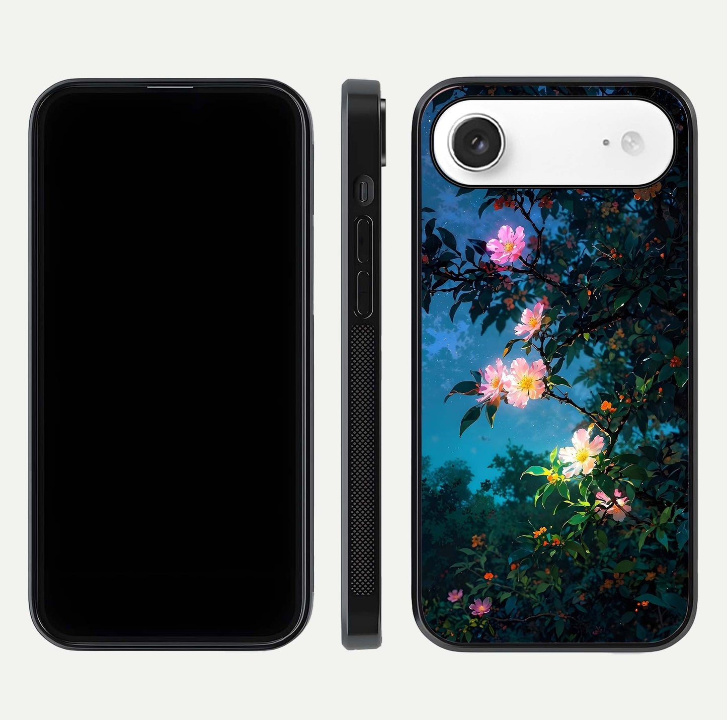 Midnight Bloom Glow Glass Case for iPhone Air  front & back layout highlighting moody tones and smooth finish