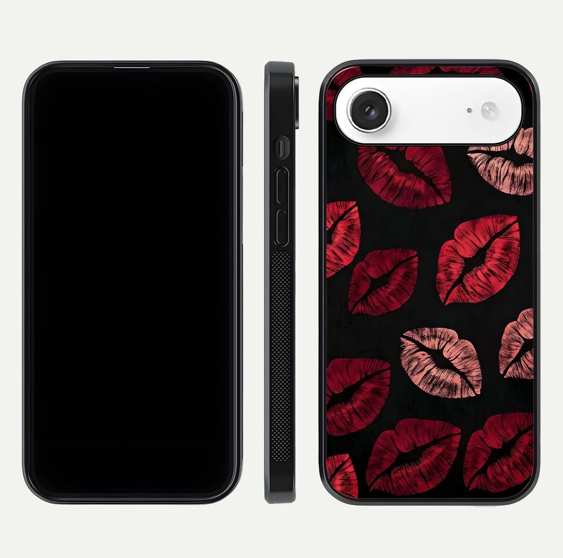 Midnight Kiss Love Glass Case for iPhone Air  front & back view layout showing romantic theme and smooth curves