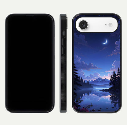 Midnight Lake Peace Glass Case for iPhone Air  front & back layout highlighting calm design and curved edges
