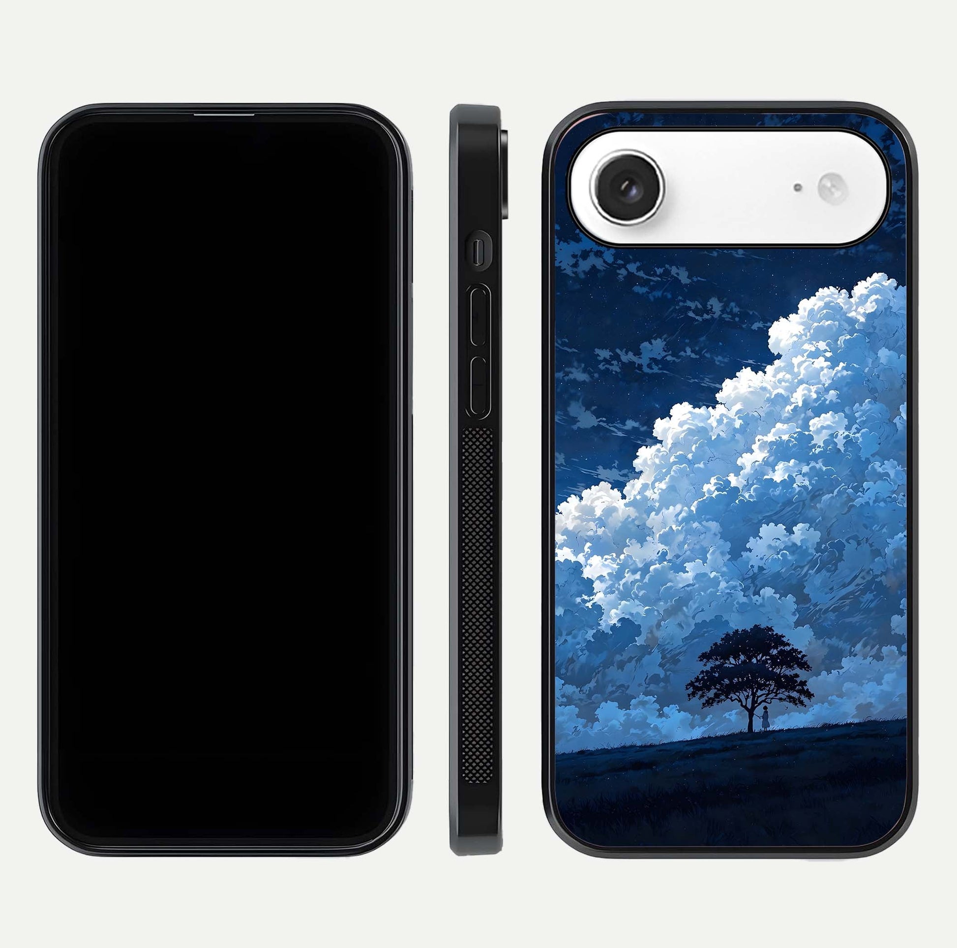 Midnight Sky Serenity Glass Case for iPhone Air  front & back layout highlighting celestial art and curves