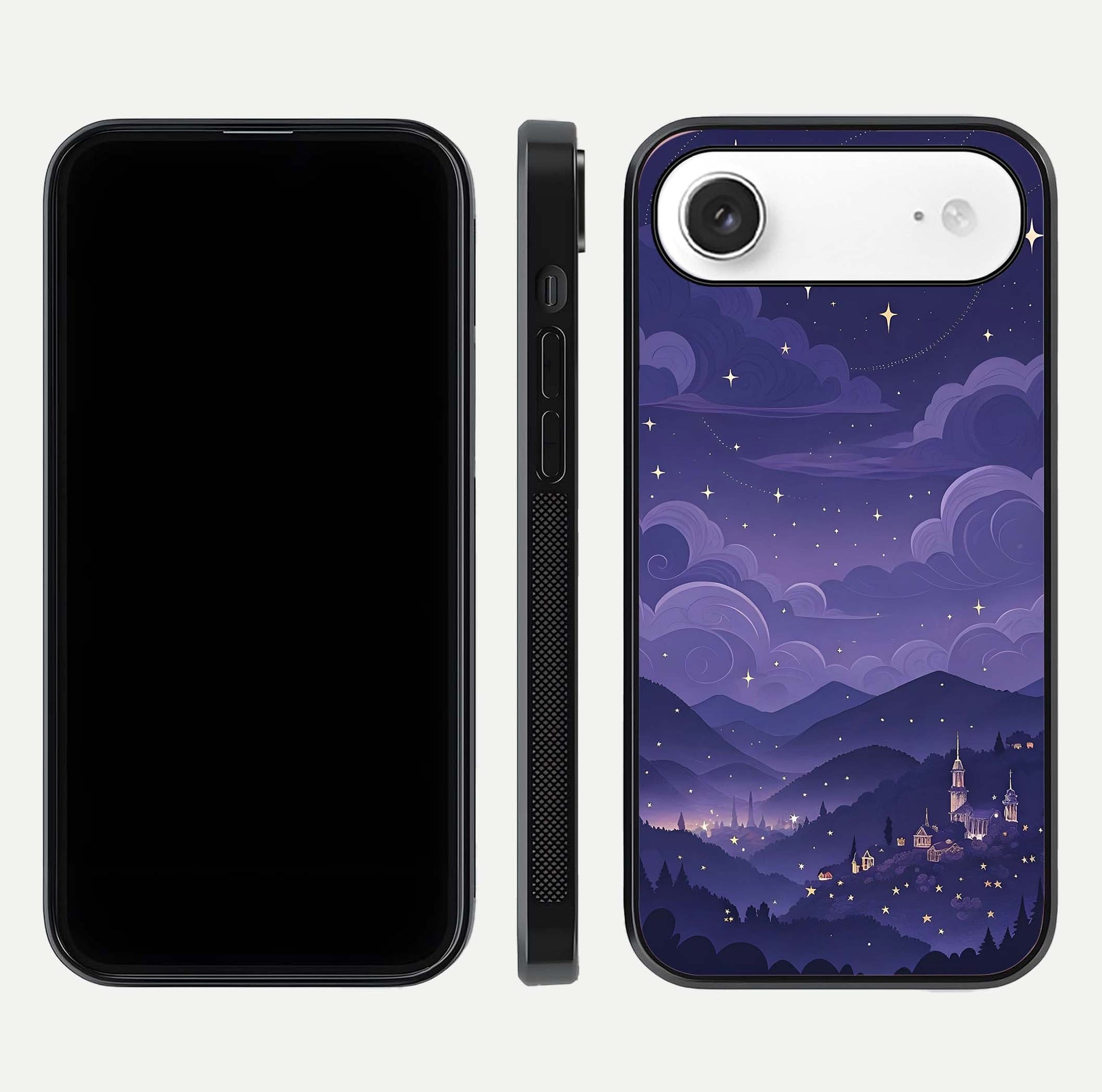 Minimal Night View Glass Case for iPhone Air  front & back layout highlighting minimal night vibe and curves