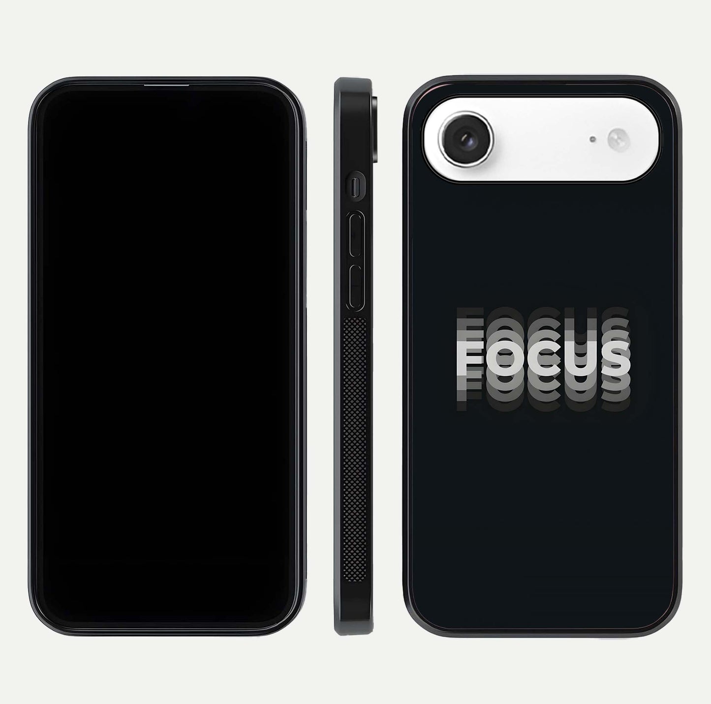 Mono Focus Vision Glass Case for iPhone Air  front & back layout showing clean focus lines and curved edges
