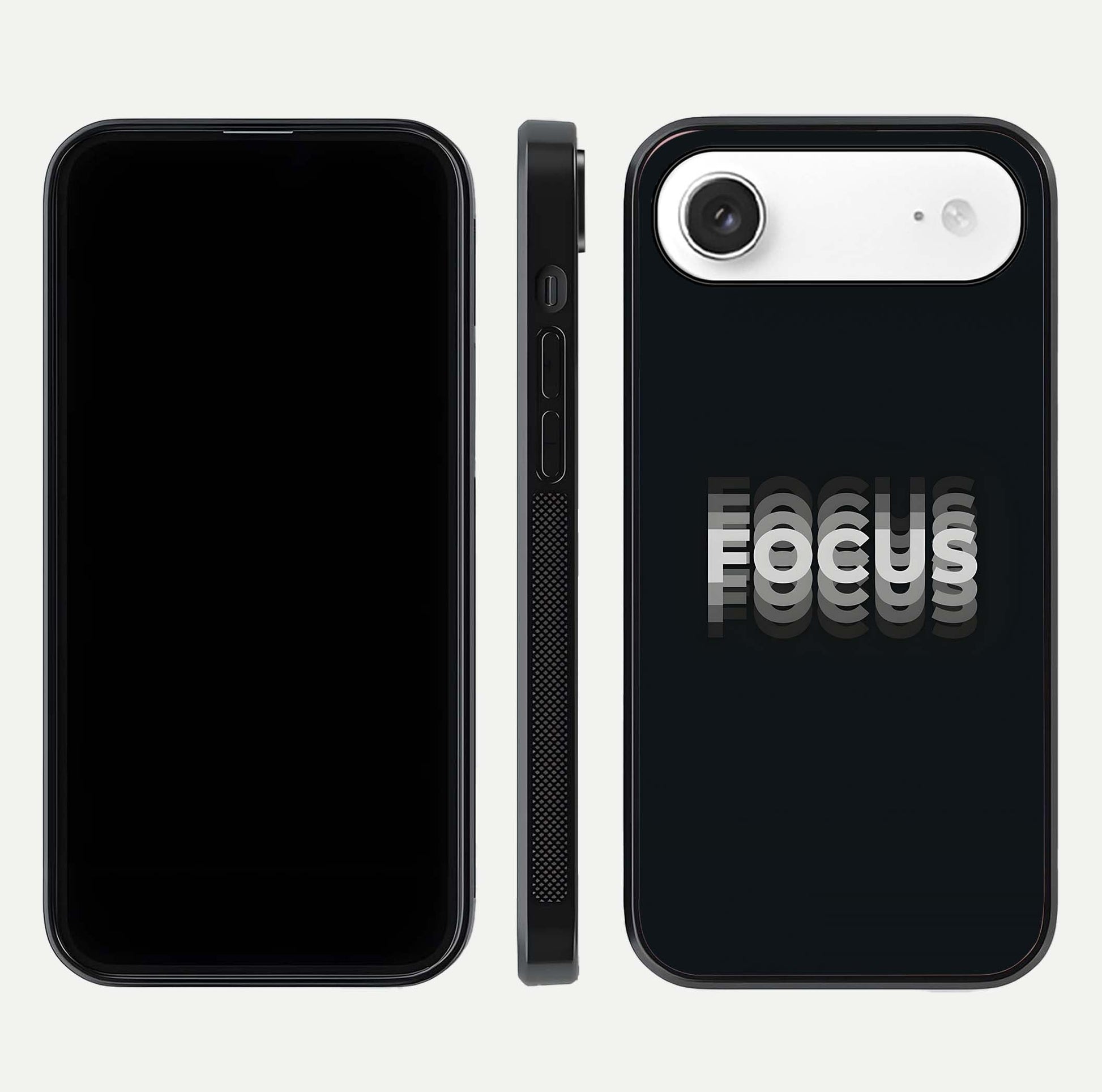 Mono Focus Vision Glass Case for iPhone Air  front & back layout showing clean focus lines and curved edges