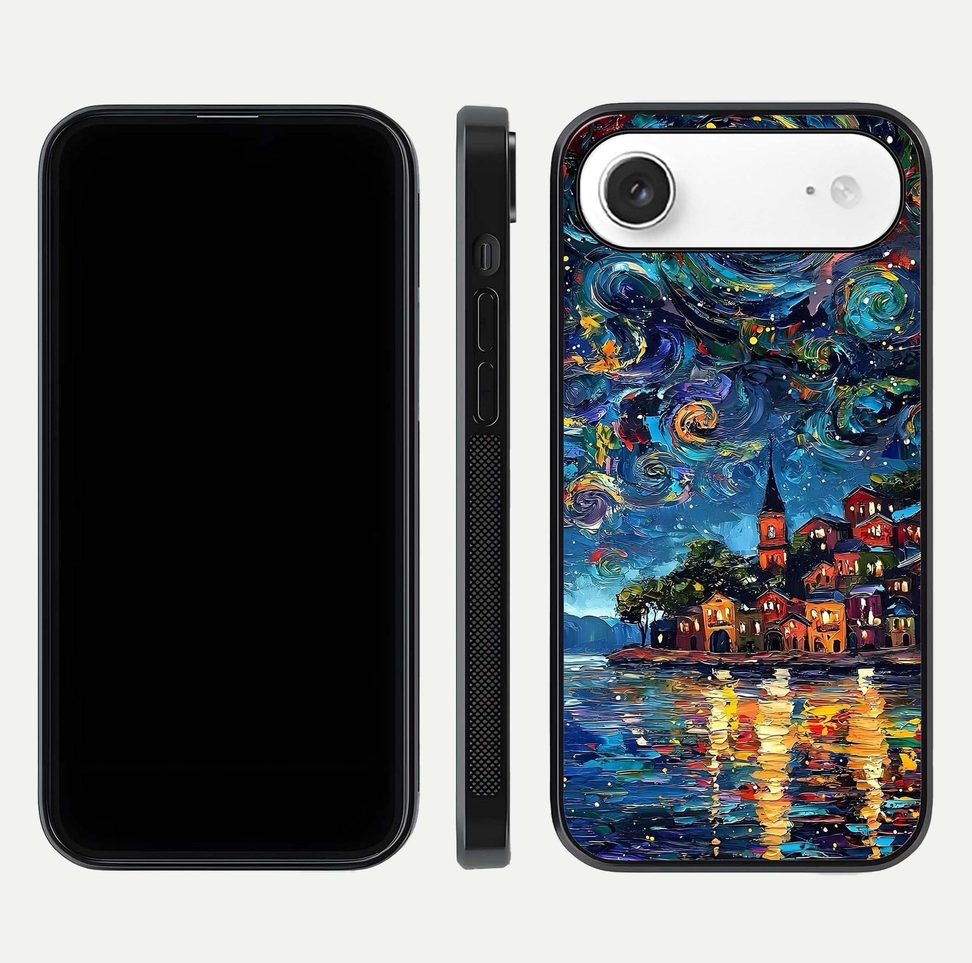 Moonlight Harbor Glow Glass Case for iPhone Air  front & back layout highlighting calm harbor tones