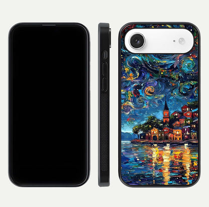 Moonlight Harbor Glow Glass Case for iPhone Air  front & back layout highlighting calm harbor tones