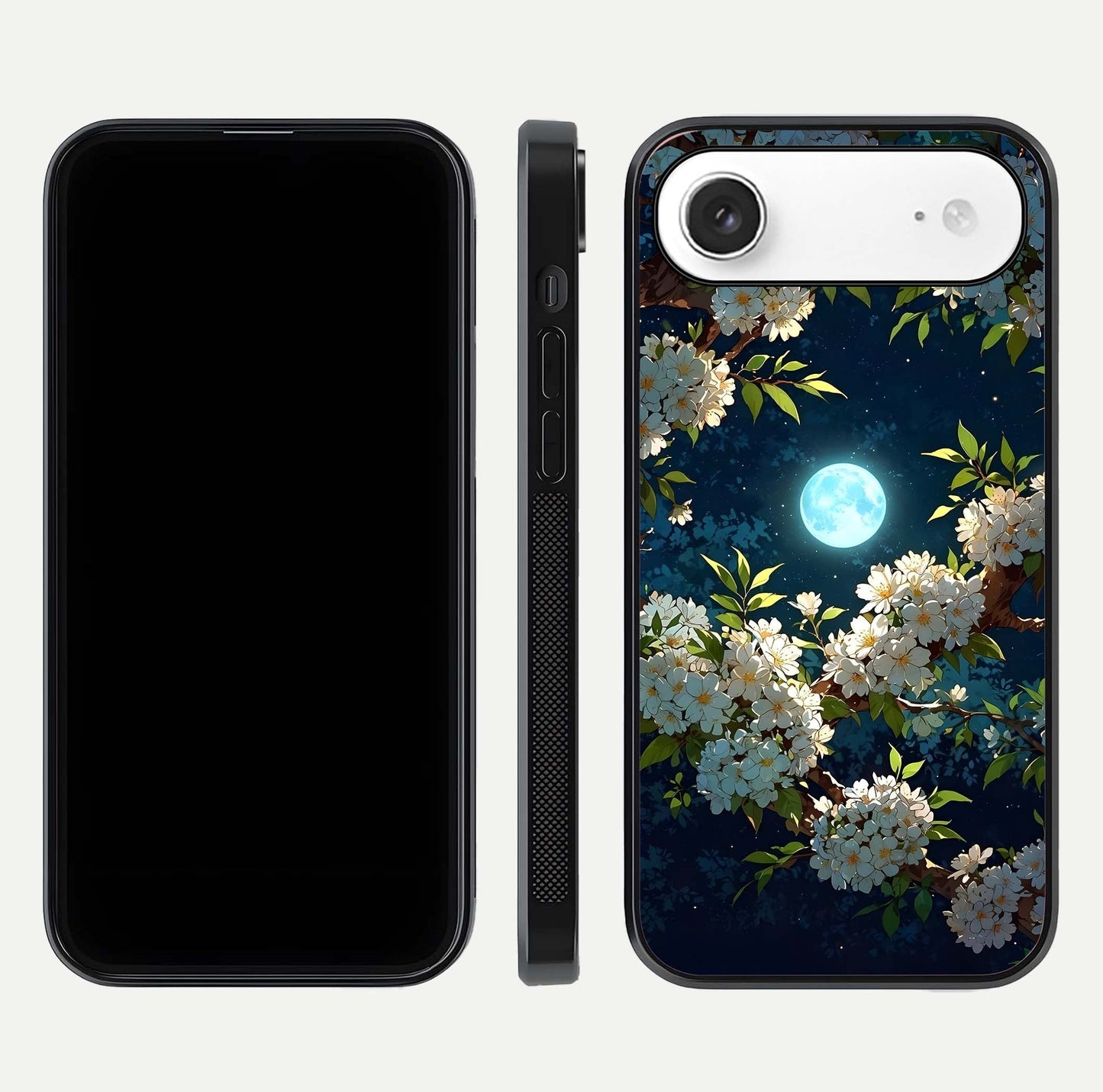 Moonlit Blossom Dream Glass Case for iPhone Air  front & back layout highlighting moonlit tones and edges