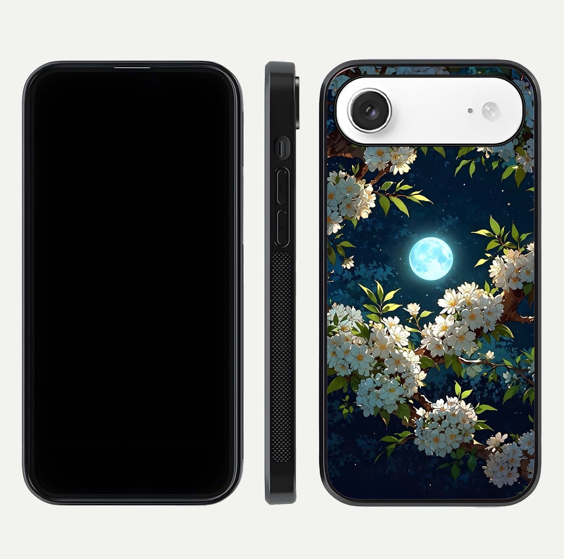 Moonlit Blossom Dream Glass Case for iPhone Air  front & back layout highlighting moonlit tones and edges