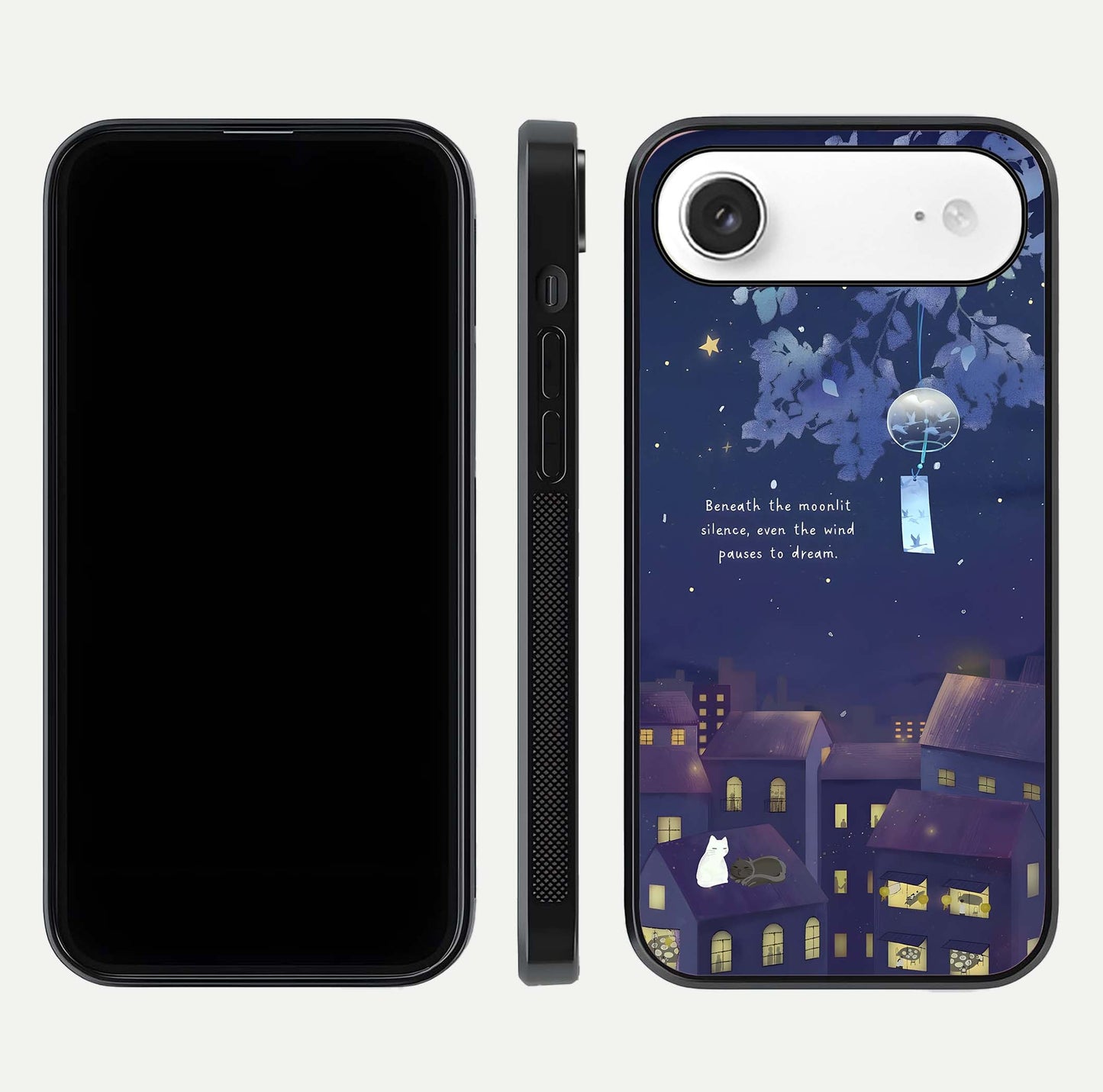 Moonlit Cat Silence Glass Case for iPhone Air  front & back layout highlighting calm tones and edge detail