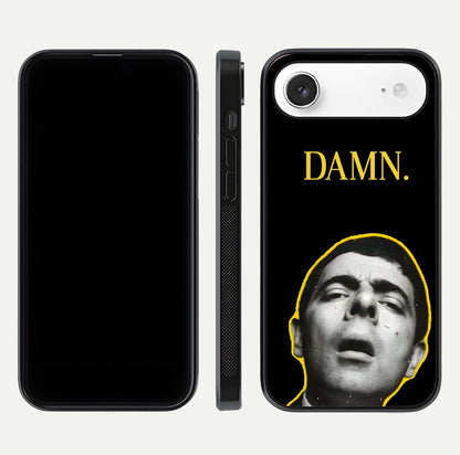 Mr Bean Damn Glass Case for iPhone Air  front & back layout displaying fun artwork and curved smooth edges