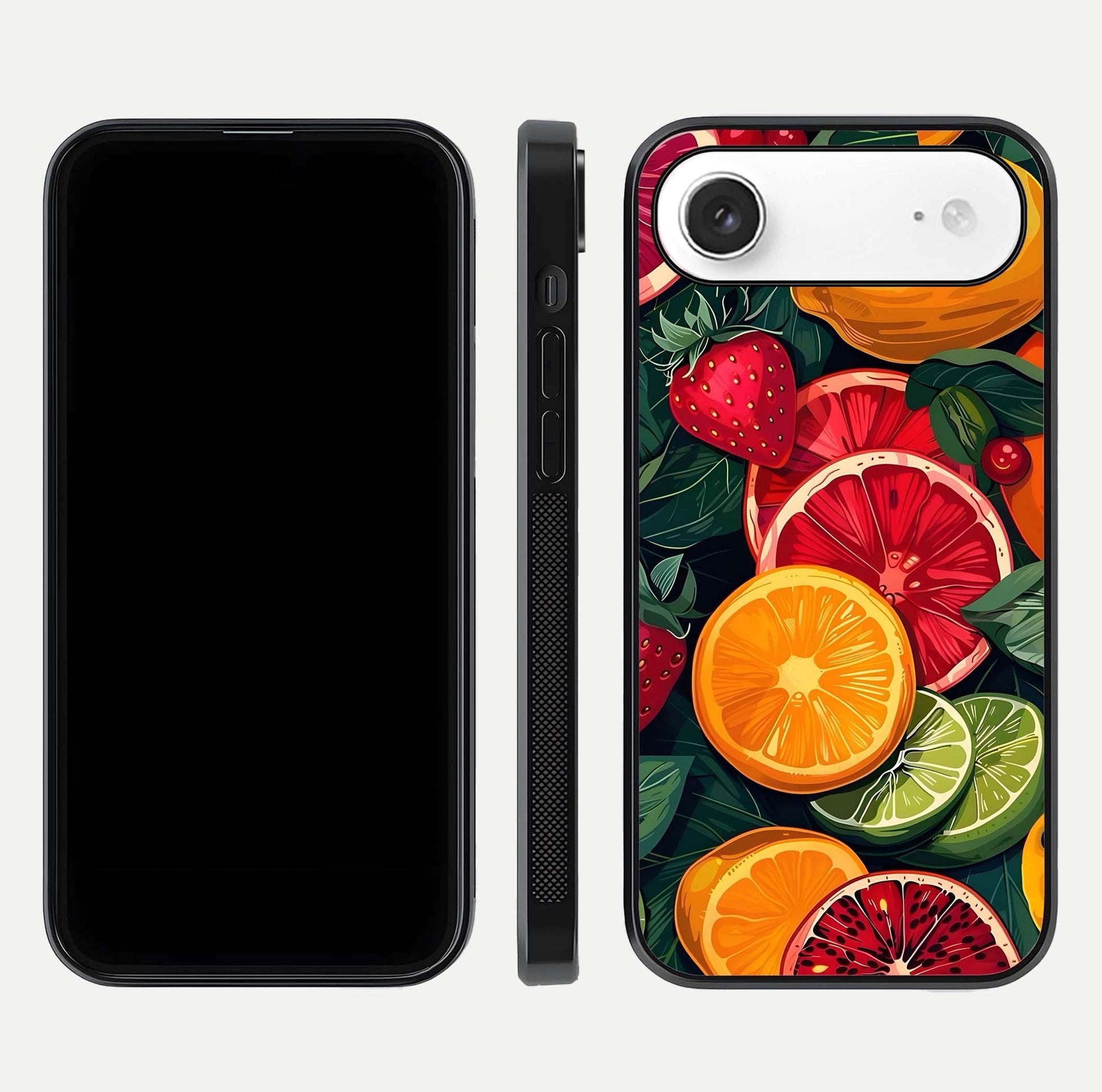 Multiple Fruits Glass Case for iPhone Air  front & back layout highlighting vibrant tones and curved edges