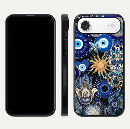 Mystic Blue Evil Eye Glass Case for iPhone Air  front & back layout showing elegant tones and edge finish