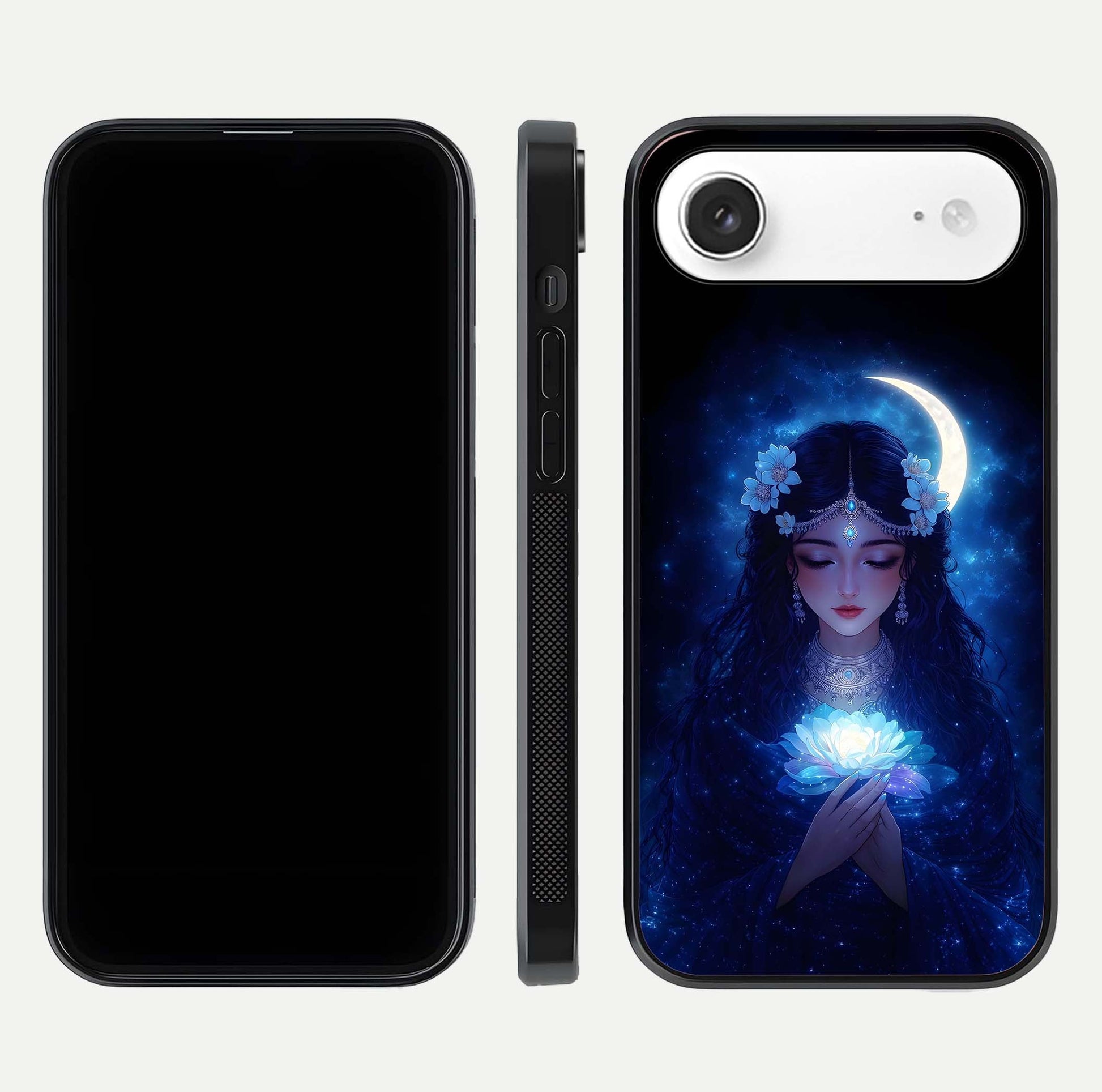 Mystic Moon Queen Glass Case for iPhone Air  front & back layout highlighting divine illustration and edges