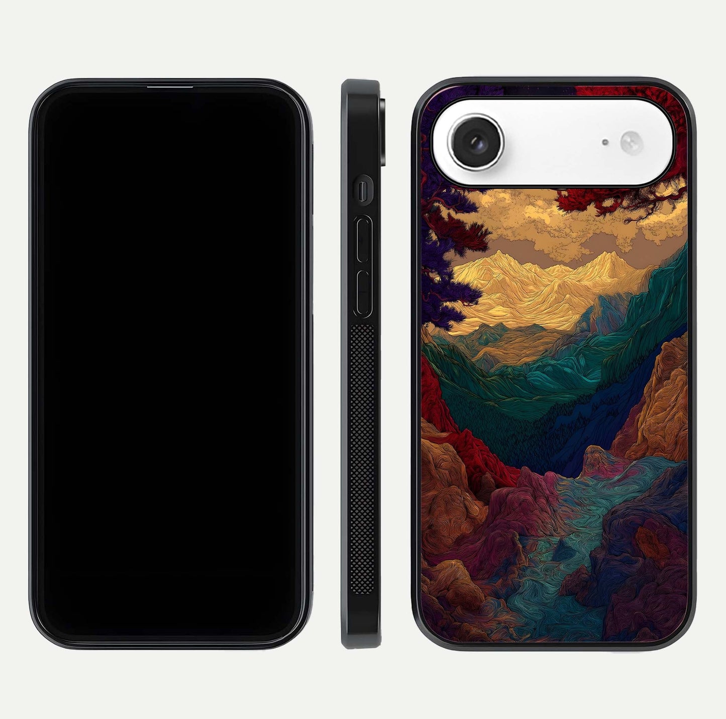 Mystic Valley Light Glass Case for iPhone Air  front & back layout displaying landscape tones and edges