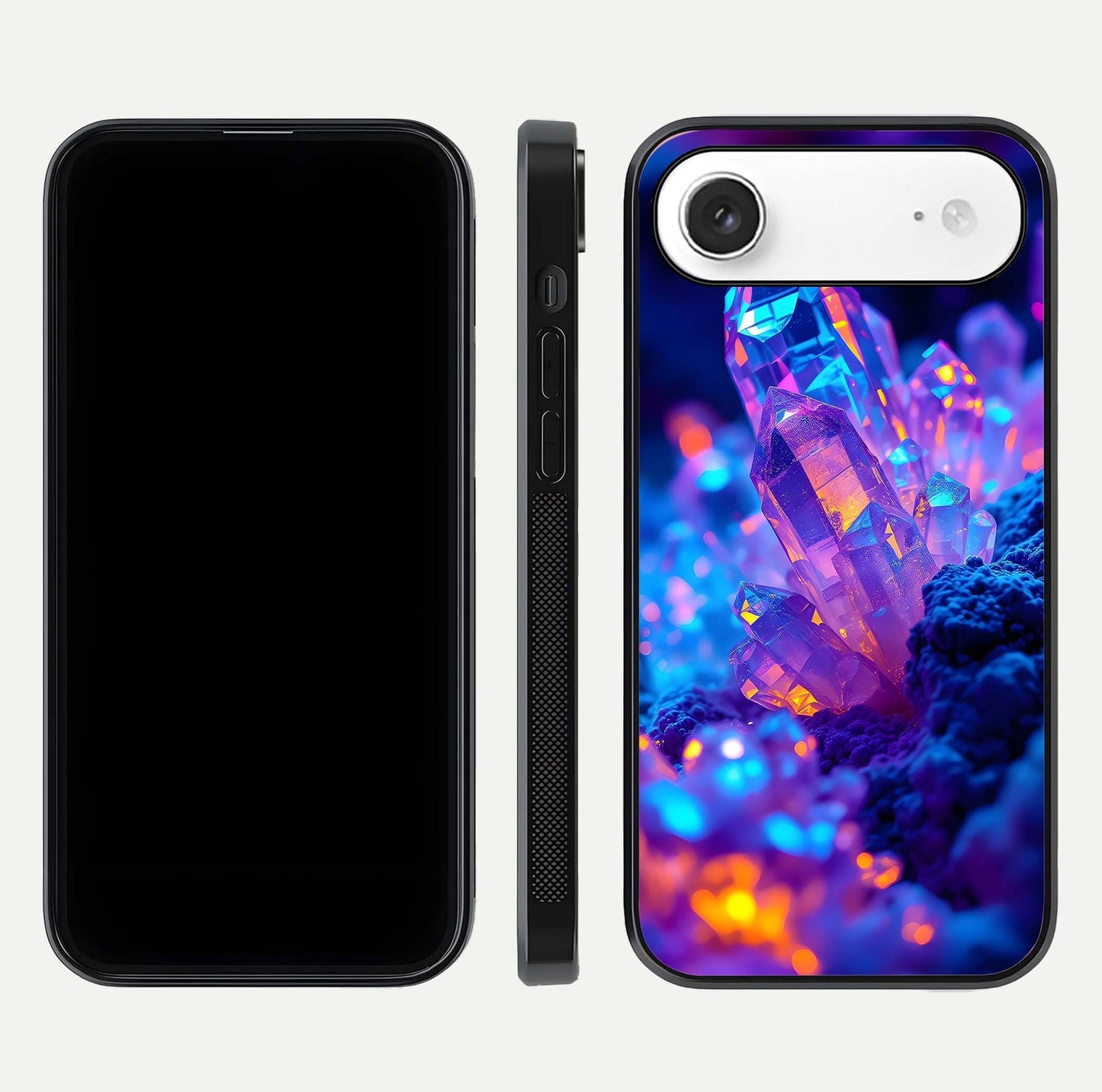 Neon Aura Shards Glass Case for iPhone Air  front & back layout showing vivid tones and edge finish