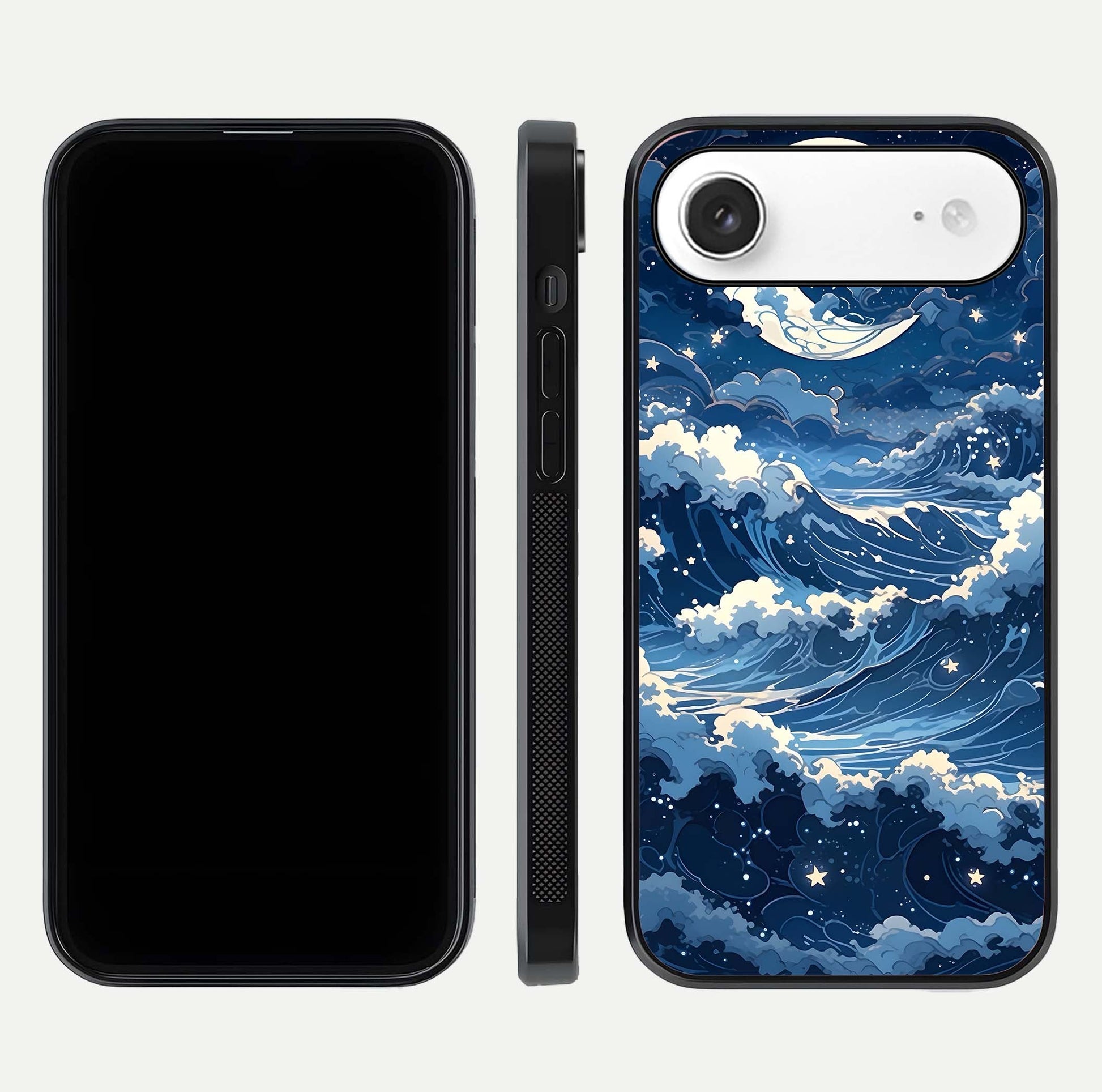 Ocean Moon Waves Glass Case for iPhone Air  front & back layout highlighting water flow and smooth edges