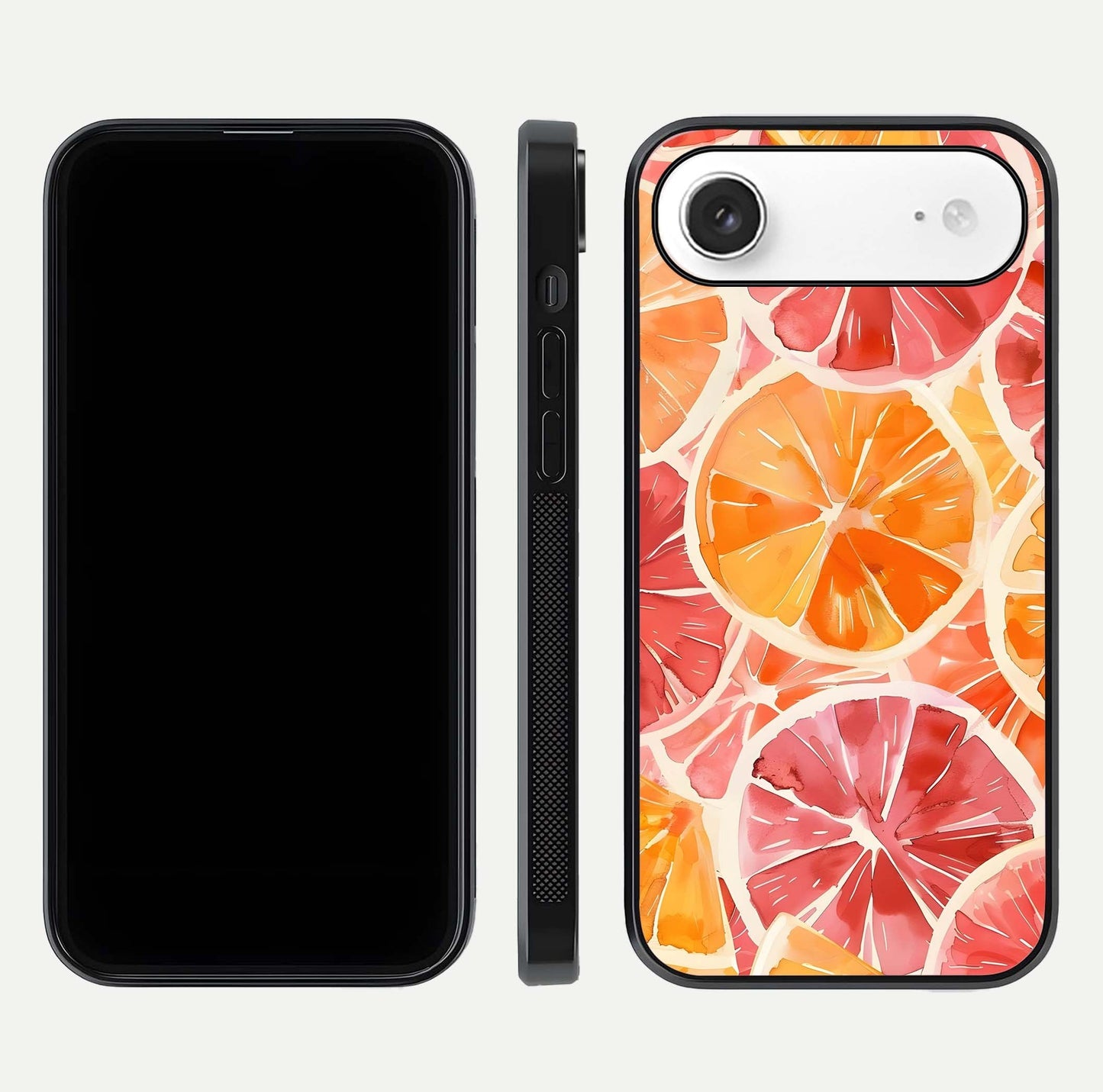 Orange Fruits Pattern Glass Case for iPhone Air  front & back layout highlighting bright colors and clean edges