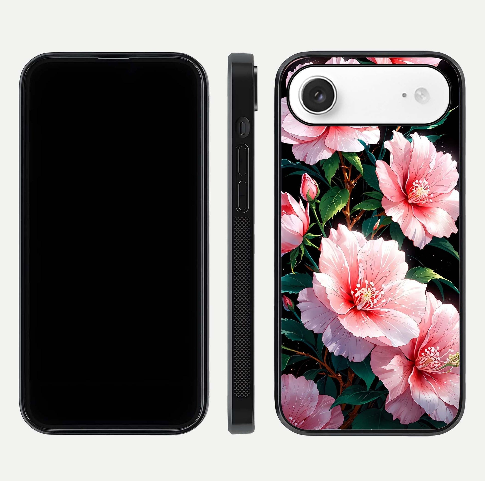 Peach Flower Glass Case for iPhone Air  front & back layout showing elegant floral tones and smooth edges
