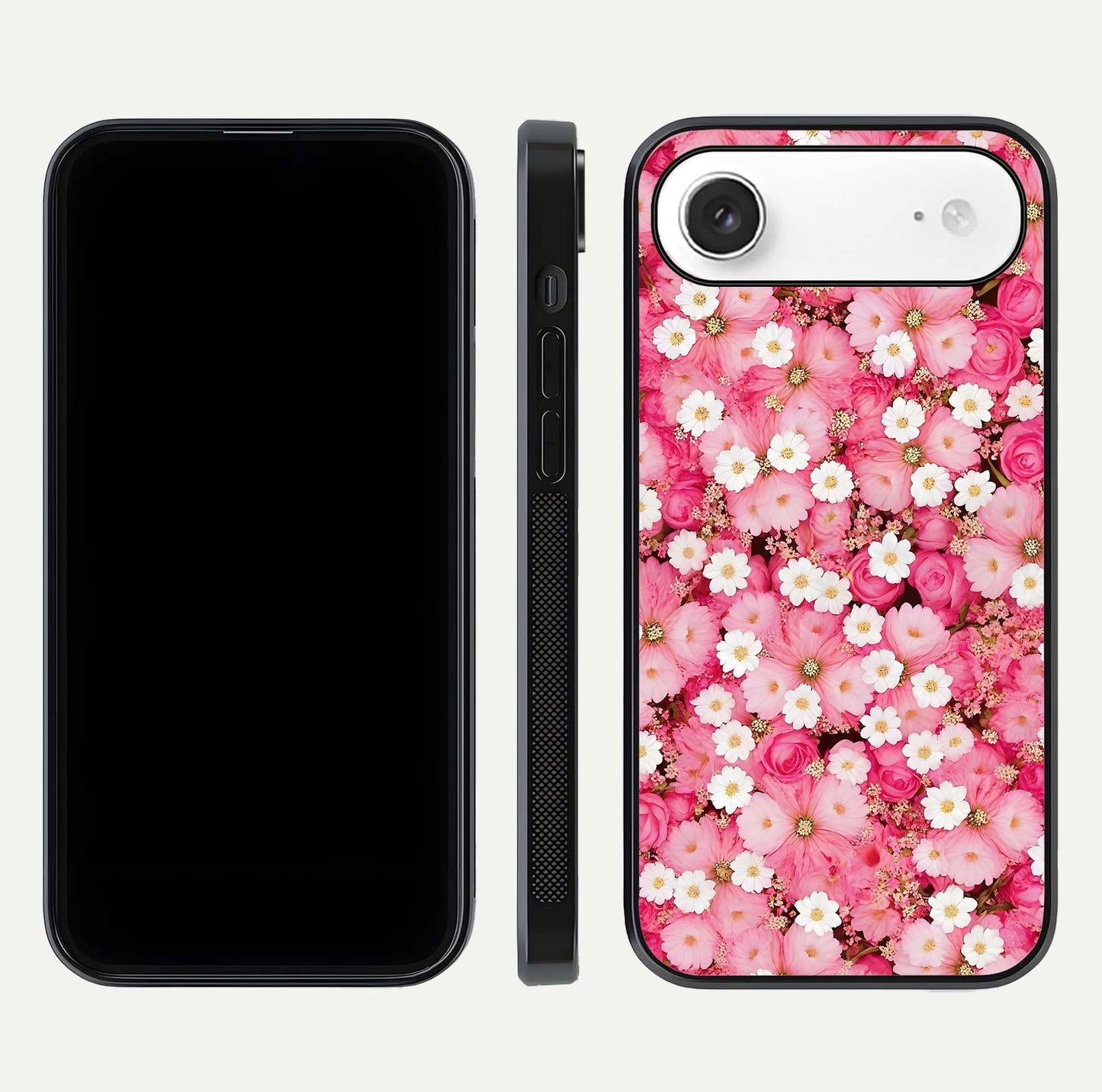 Pink Daisy Bliss Glass Case for iPhone Air  front & back layout showing HD floral tones and edge finish