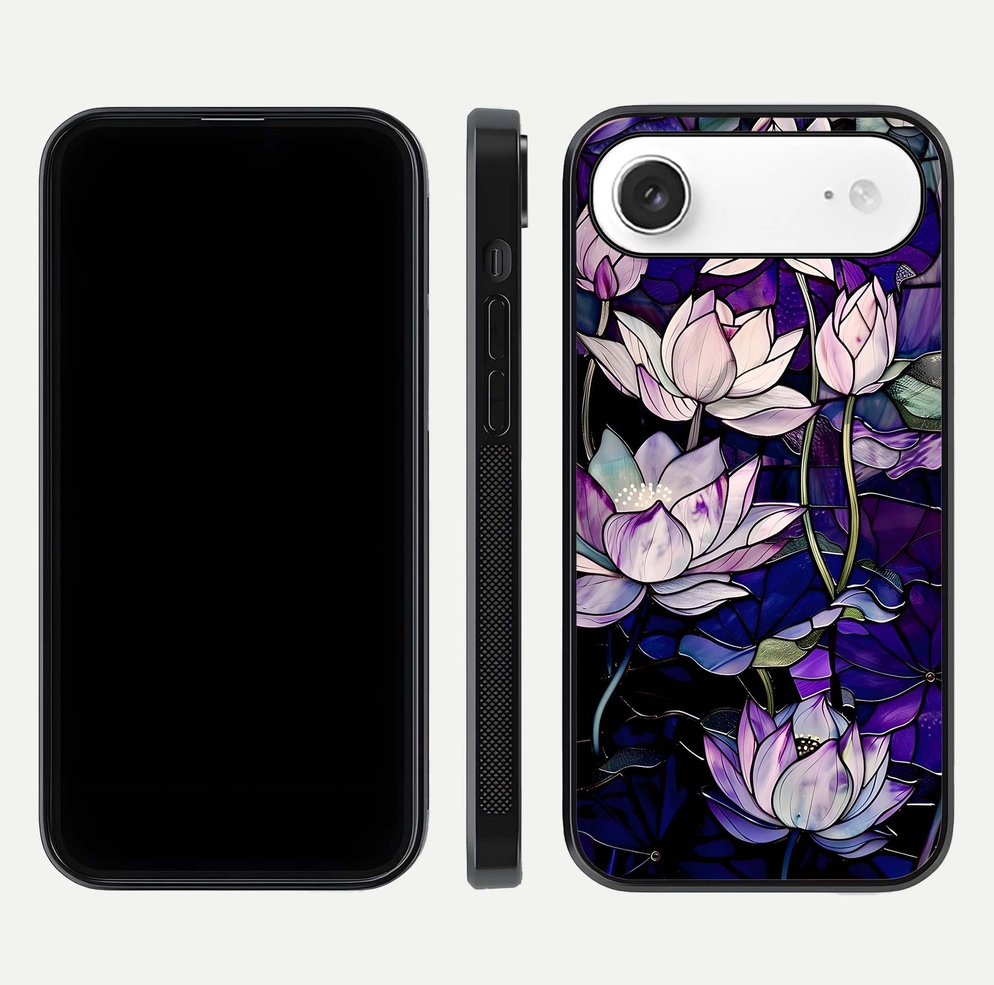 Purple Lotus Pattern Glass Case for iPhone Air  front & back layout highlighting floral tones and soft edges