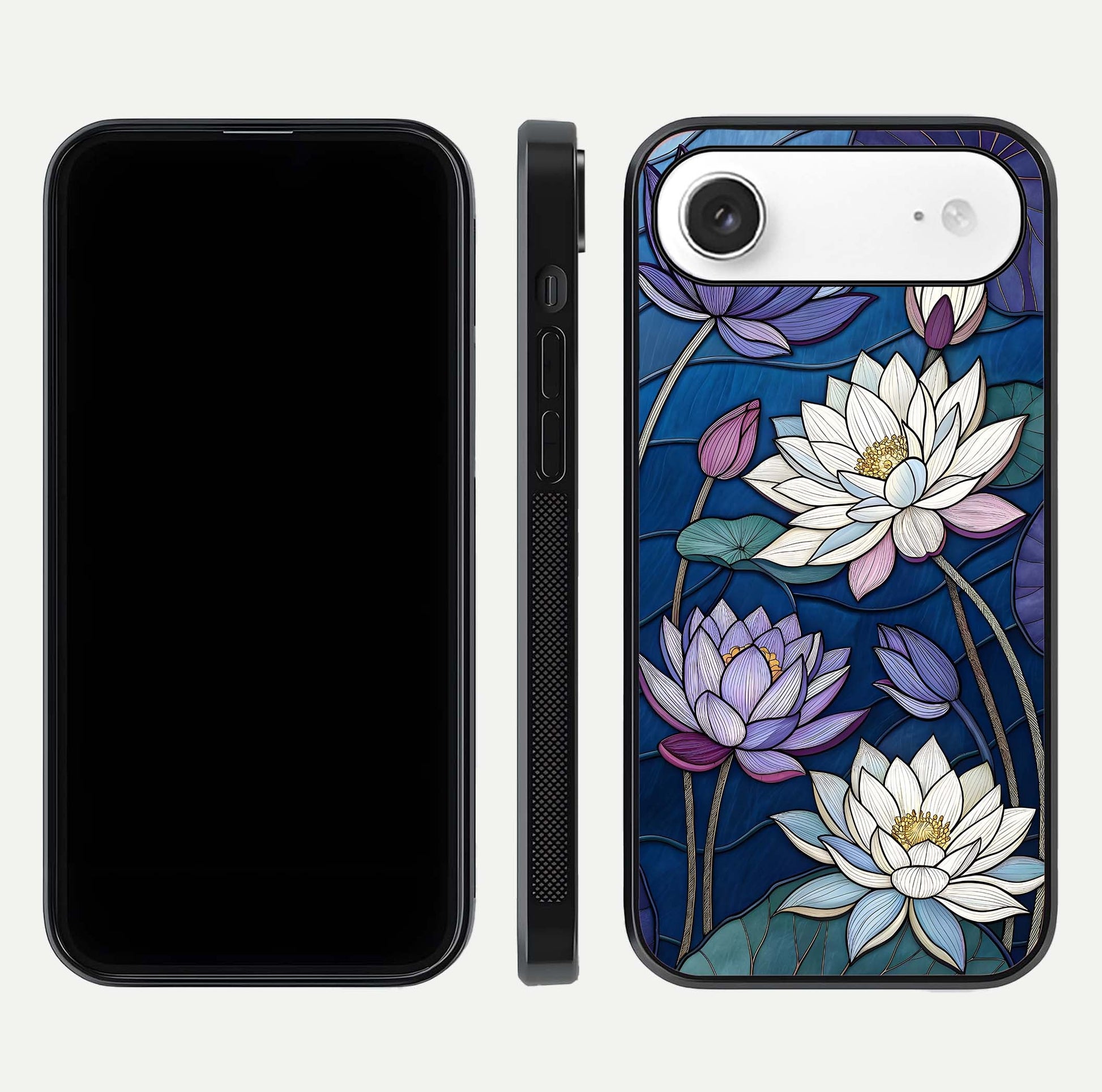 Purple Lotus Stained Glass Case for iPhone Air  front & back layout showing bright tones and smooth edge finish