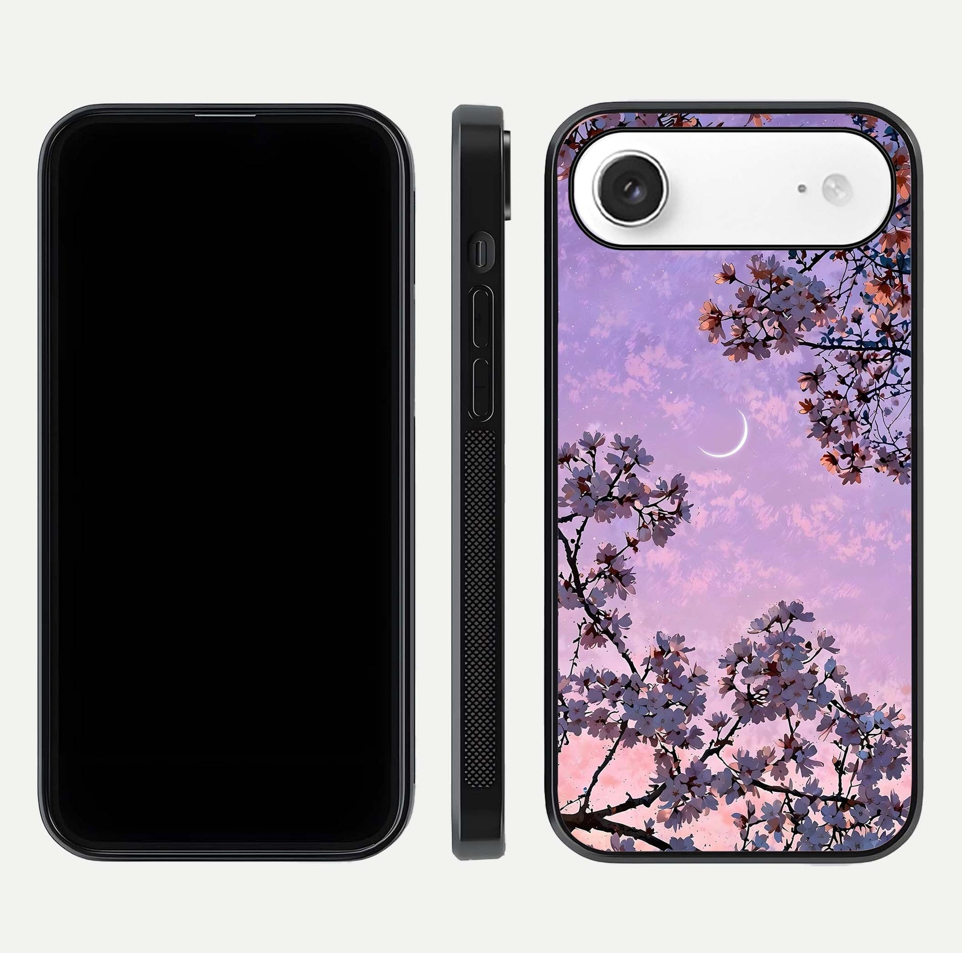 Purple Serenity Moon Glass Case for iPhone Air  front & back layout highlighting celestial tones and curves