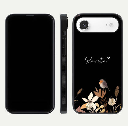 Quiet Garden Tune Custom Name Glass Case for iPhone Air  front & back layout highlighting name area and edges