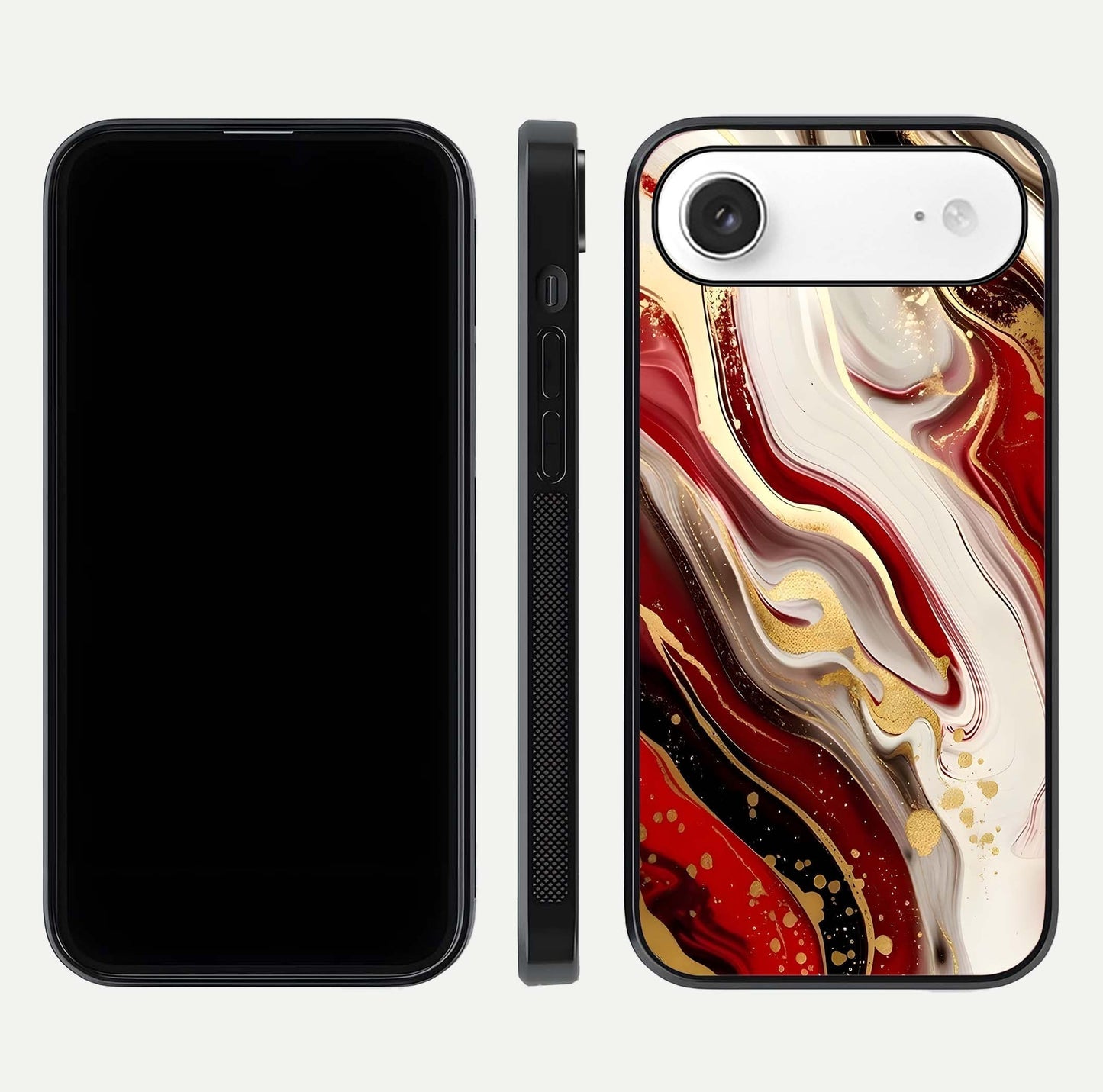 Red & White Marble Glass Case for iPhone Air  front & back layout showing rich contrast and clean glass edges