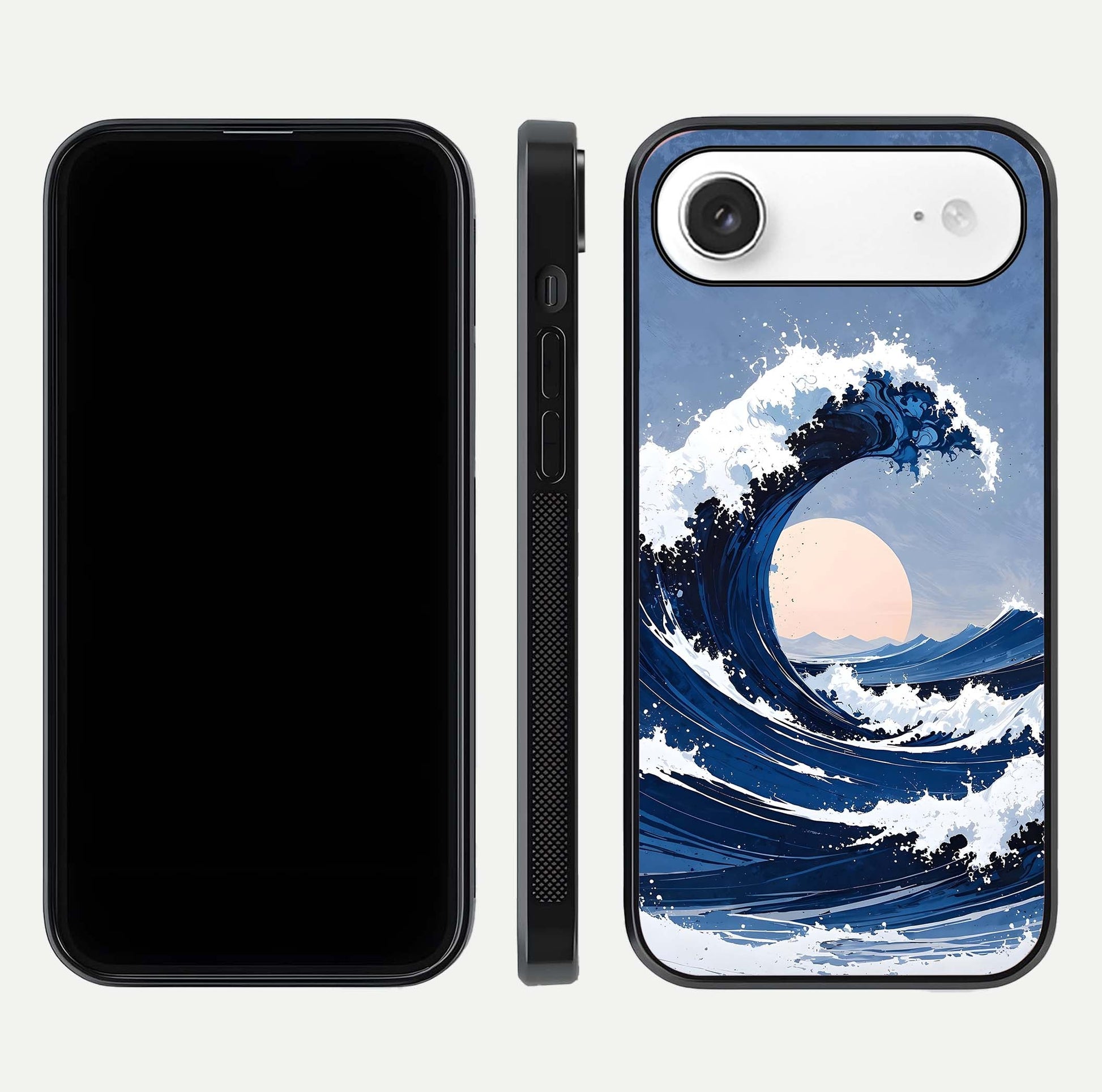 Rising Tide Power Glass Case for iPhone Air  front & back layout showing ocean design and smooth glass edge