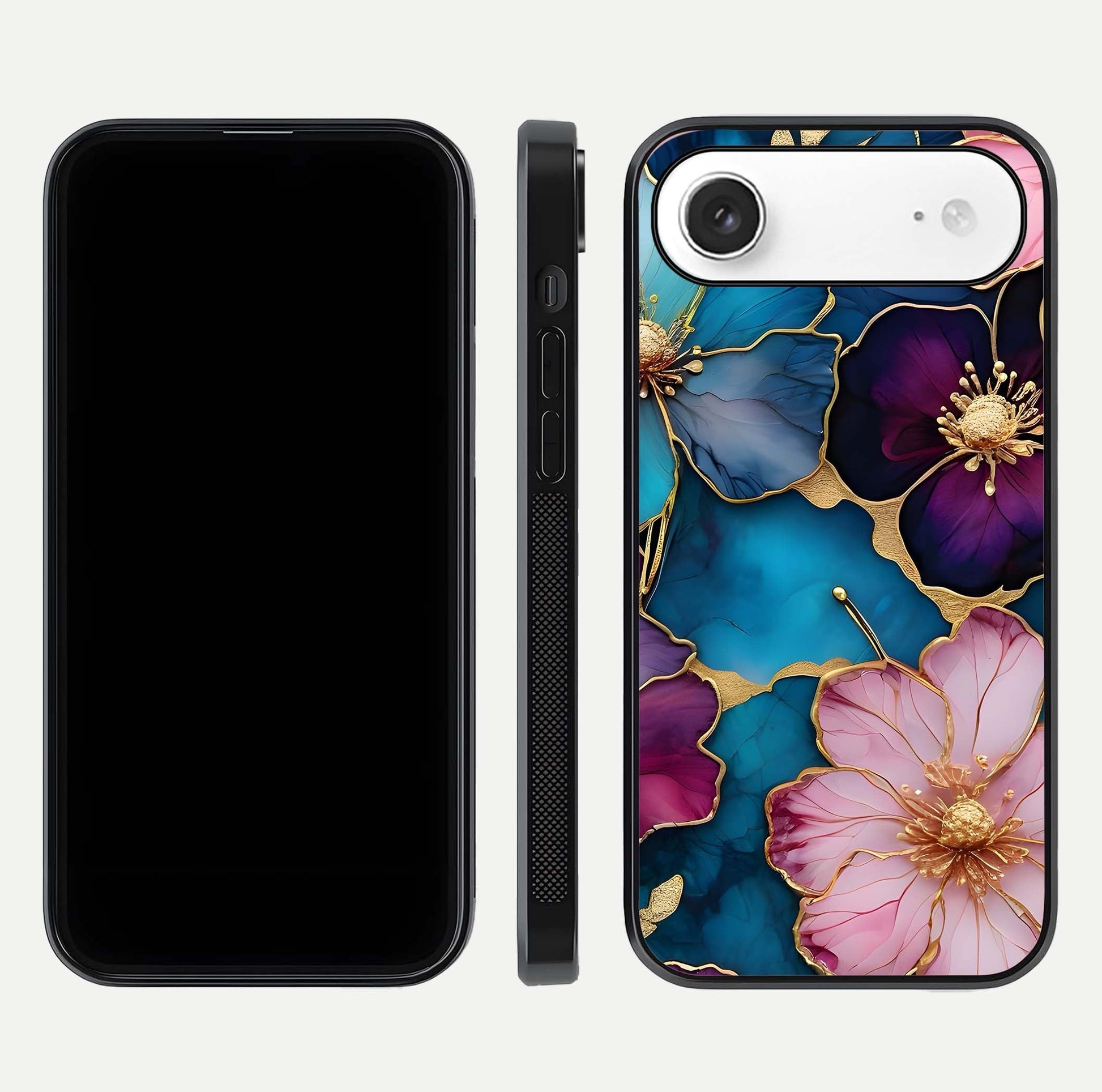 Sparkle Floral Glass Case for iPhone Air  front & back layout showing floral print and edge clarity