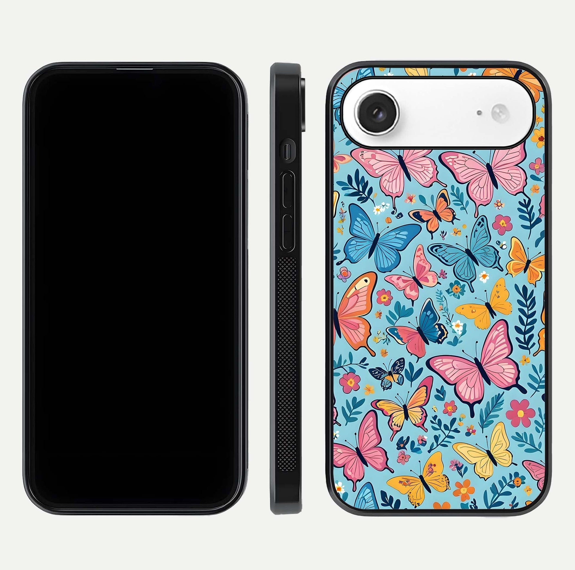 Spring Wing Garden Glass Case for iPhone Air  front & back layout showing soft tones and elegant glass design