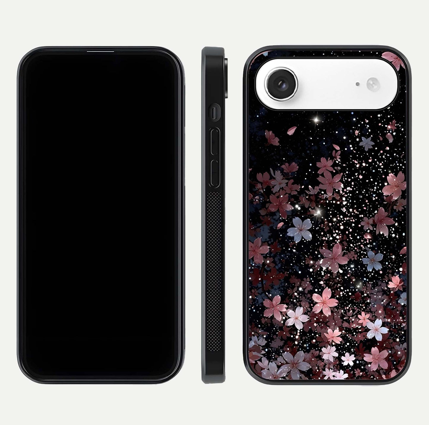 Starlit Flower Dreams Glass Case for iPhone Air  front & back layout showing soft bloom design and curved edge