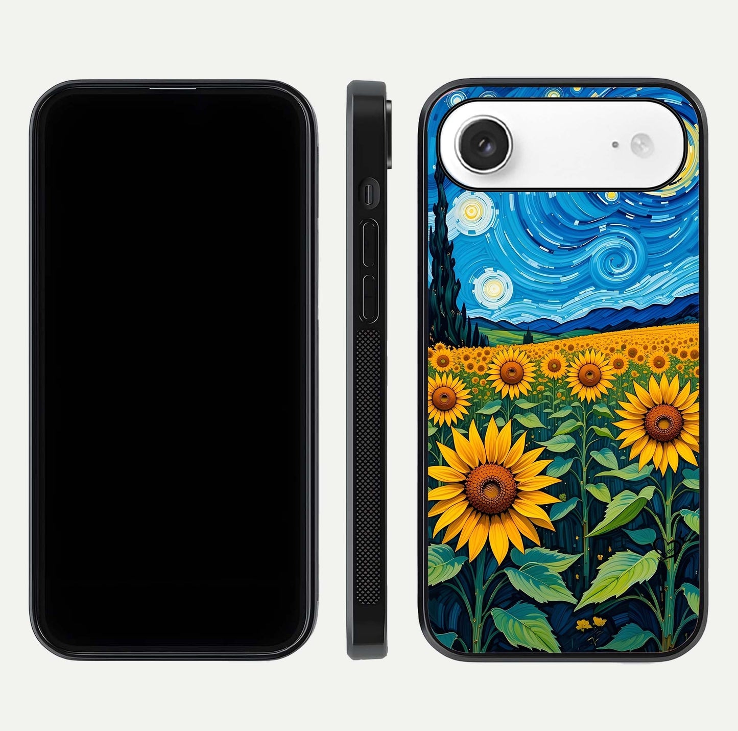 Starry Sunflower Dreams Glass Case for iPhone Air  front & back layout showing floral blend and edge detail