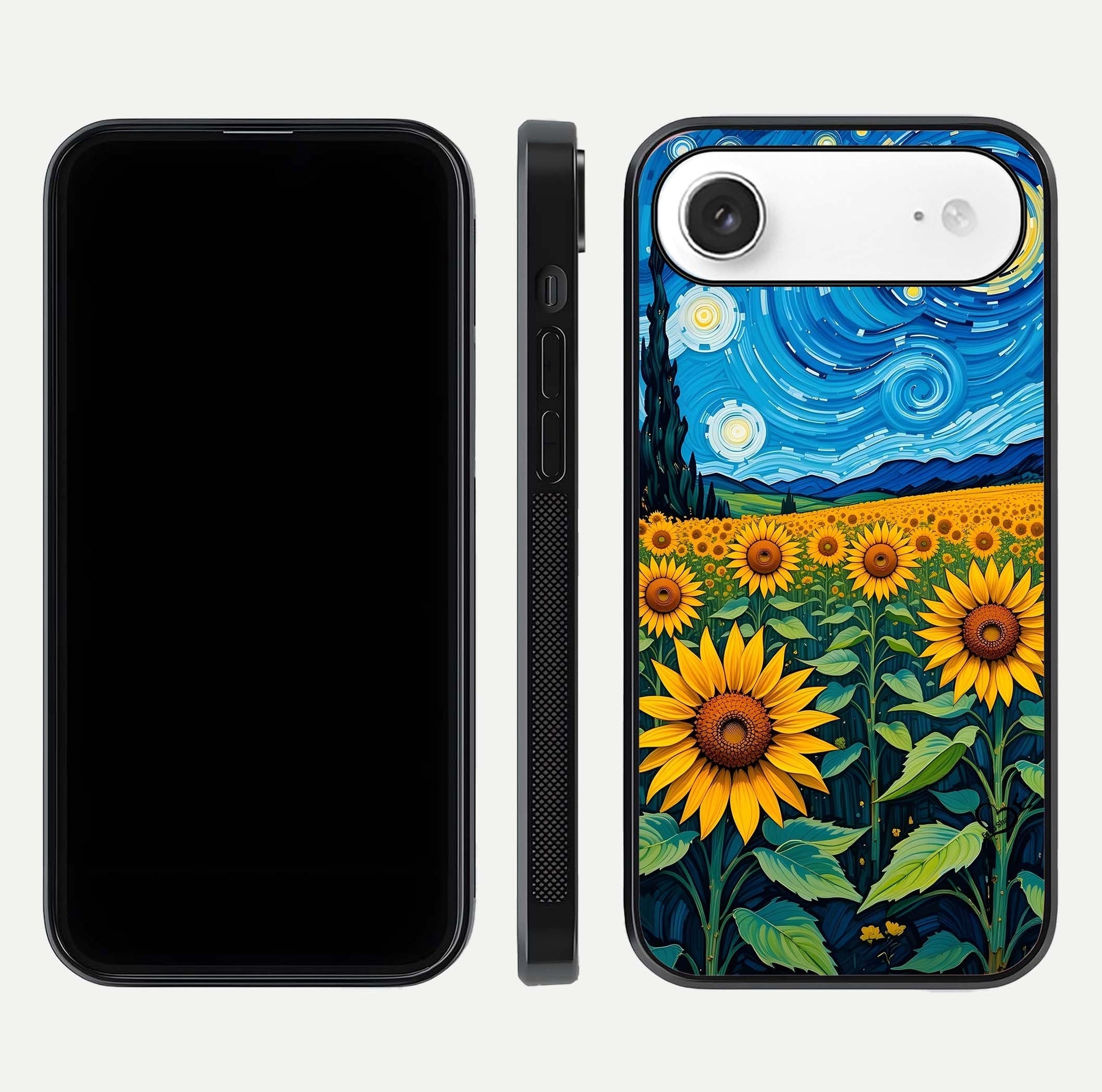 Starry Sunflower Dreams Glass Case for iPhone Air  front & back layout showing floral blend and edge detail