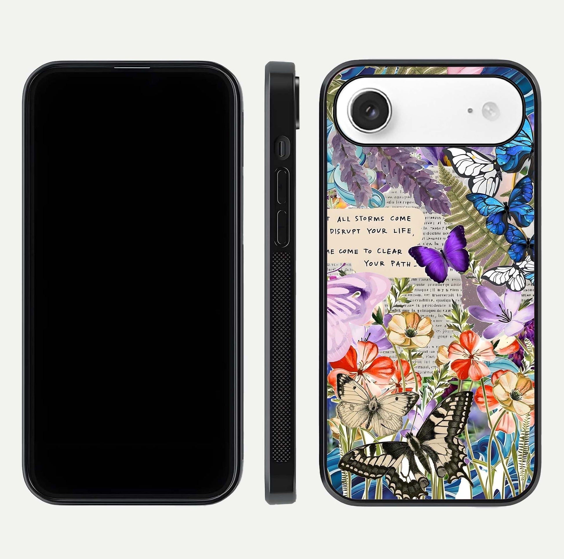 Storm Path Bloom Glass Case for iPhone Air  front & back layout showing moody floral blend and edges