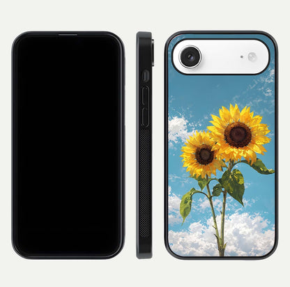 Sunflower Sky Bloom Glass Case for iPhone Air  front & back layout showing soft blue tones and flower contrast